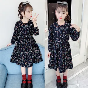 مجموعة اروين arwen&ajh group Girls' Dress 2024 New Spring And Autumn Floral Long-sleeved Dress Fashionable Retro Cotton Turtleneck Dress Lady's Dress