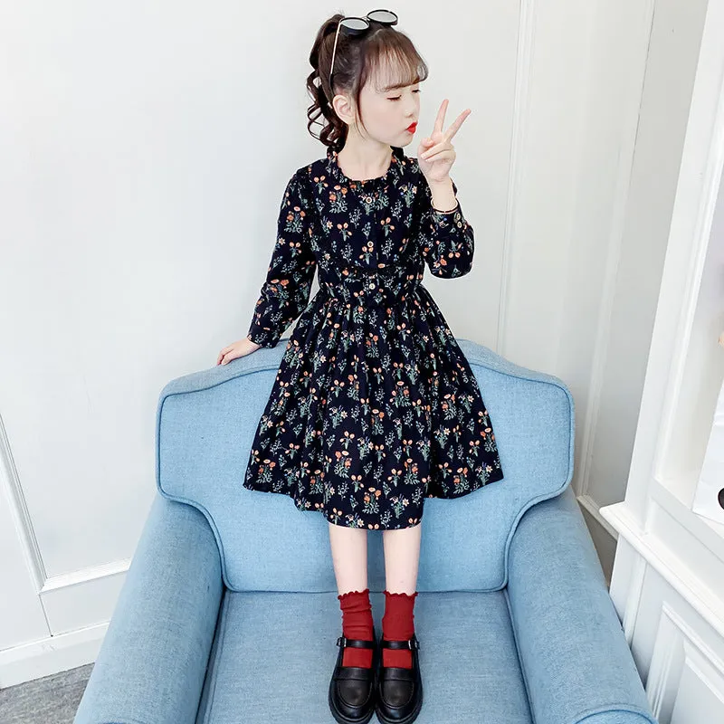 مجموعة اروين arwen&ajh group Girls' Dress 2024 New Spring And Autumn Floral Long-sleeved Dress Fashionable Retro Cotton Turtleneck Dress Lady's Dress