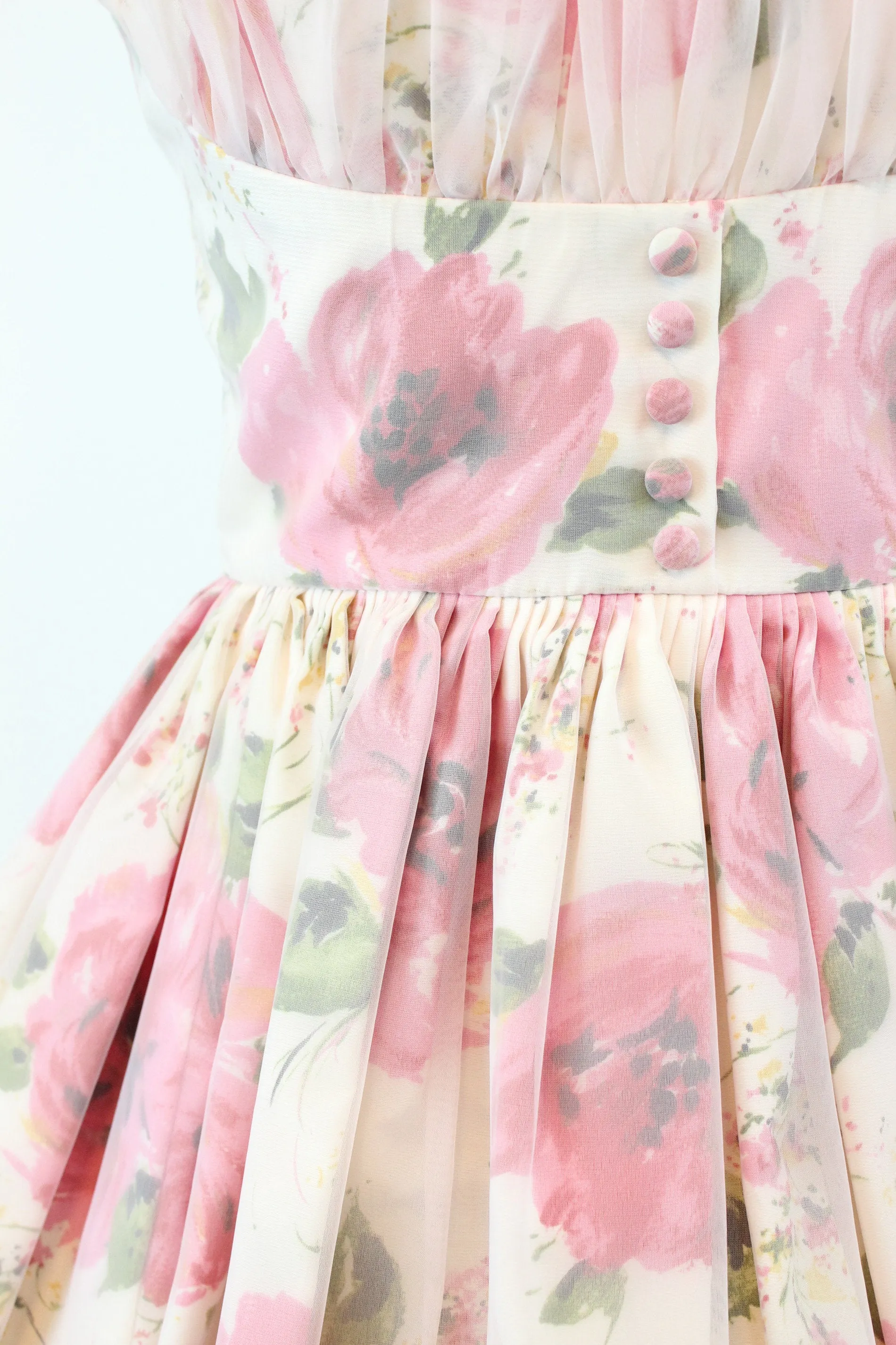 1950s JR THEME rose print organza dress xs | new spring