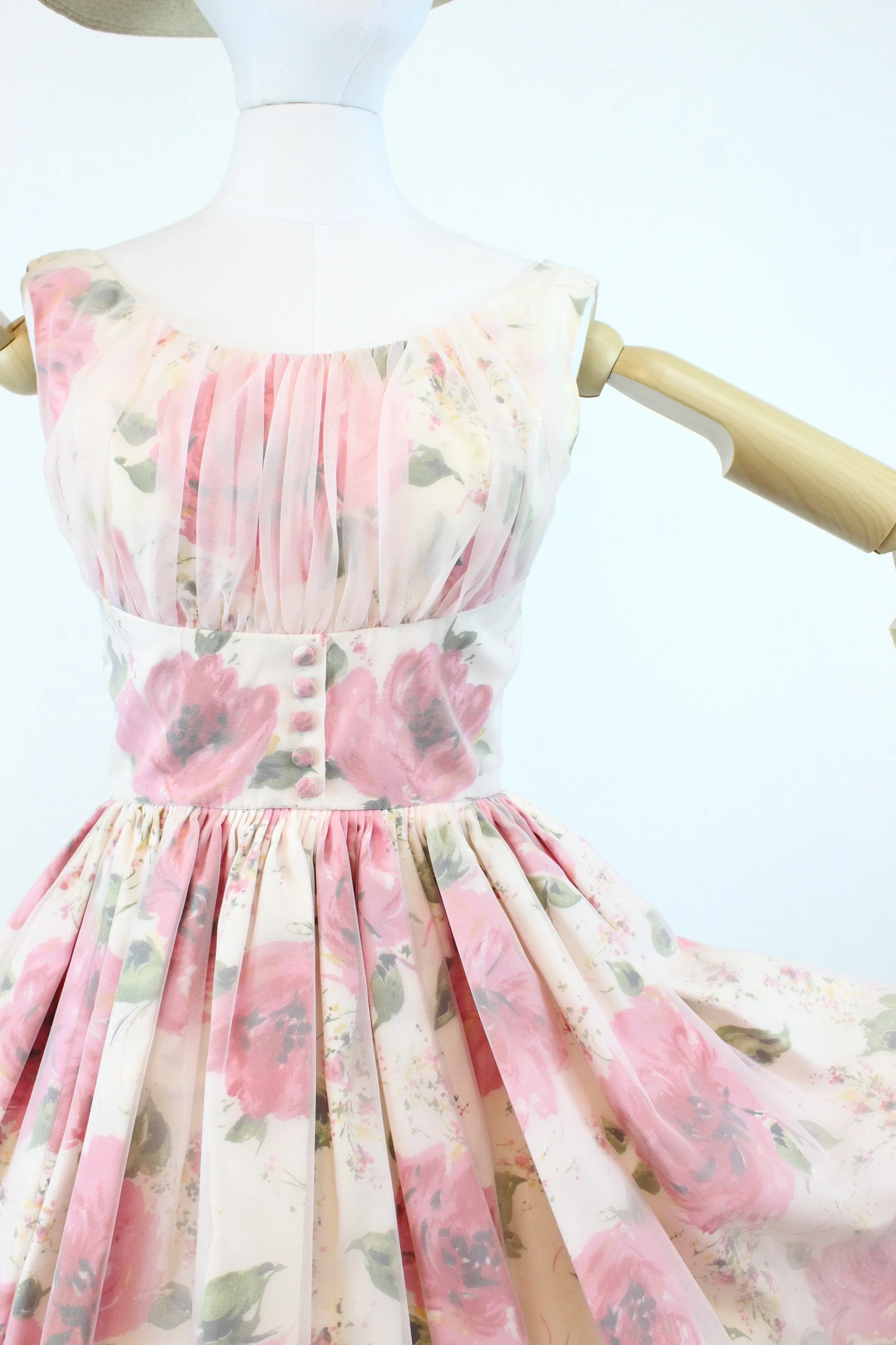 1950s JR THEME rose print organza dress xs | new spring