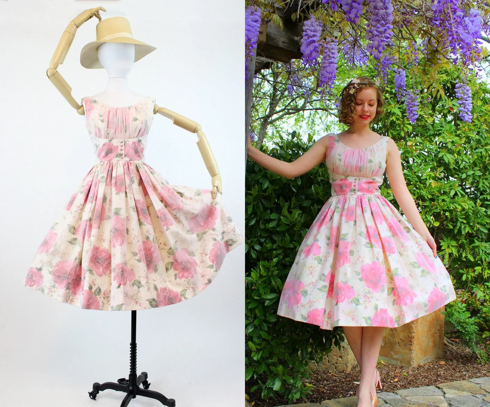 1950s JR THEME rose print organza dress xs | new spring