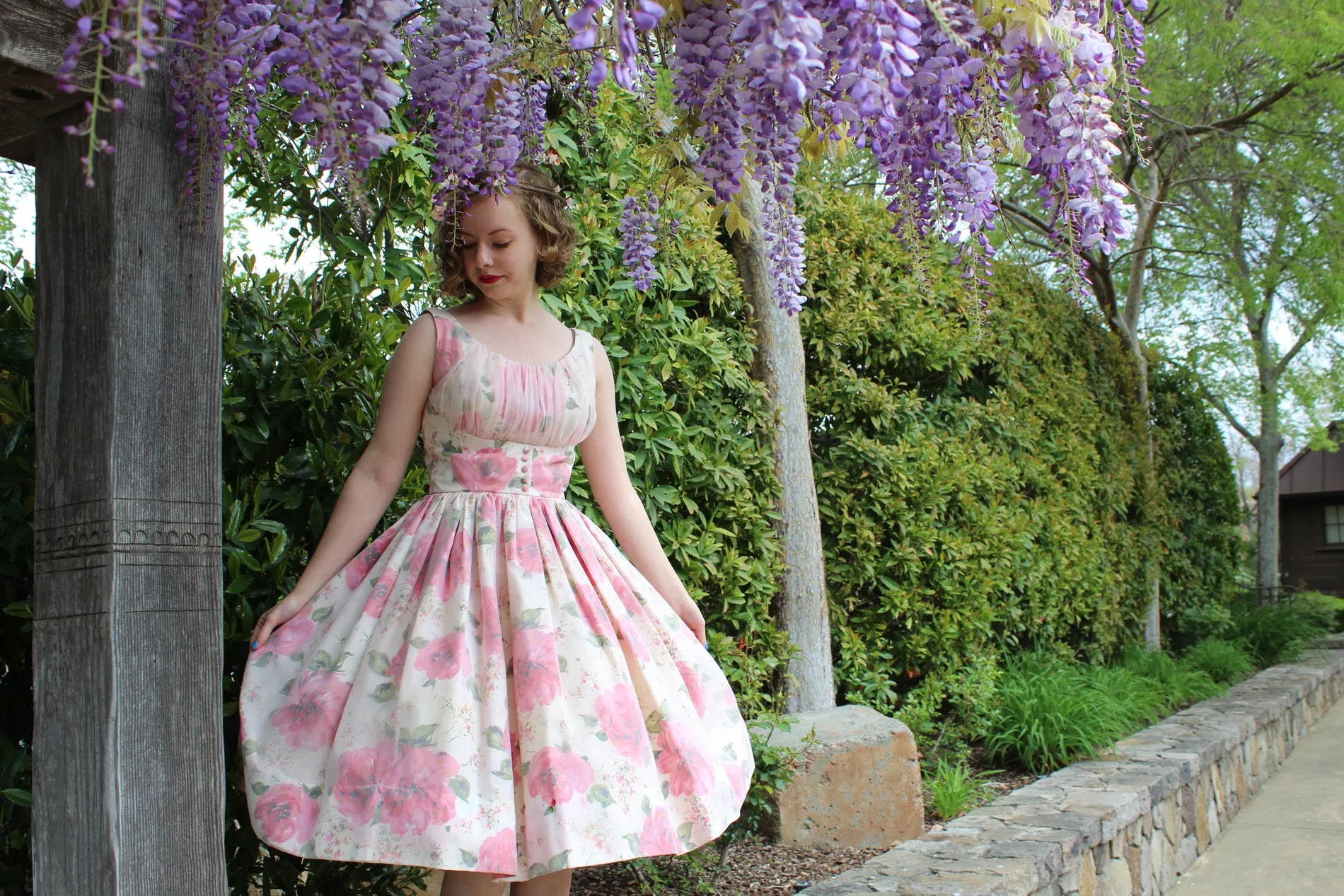 1950s JR THEME rose print organza dress xs | new spring