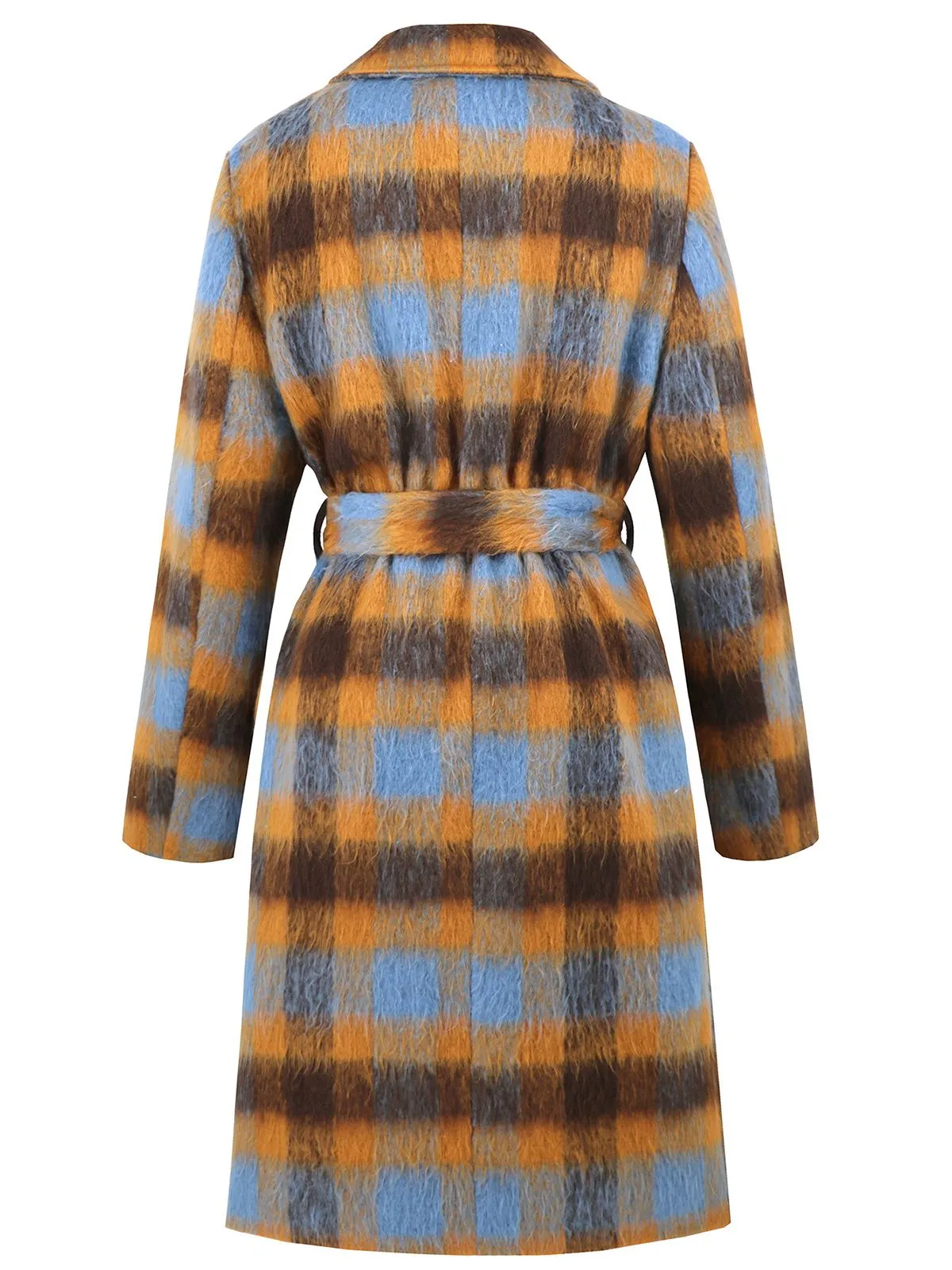 1950s Lapel Contrast Plaids Belted Coat