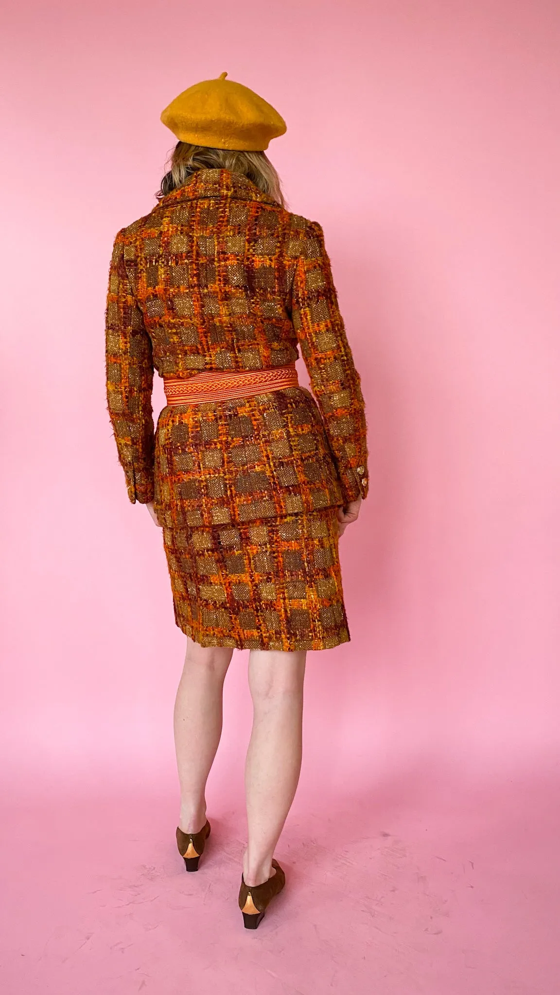 1970s Orange You Plaid Wool Set, sz. XS