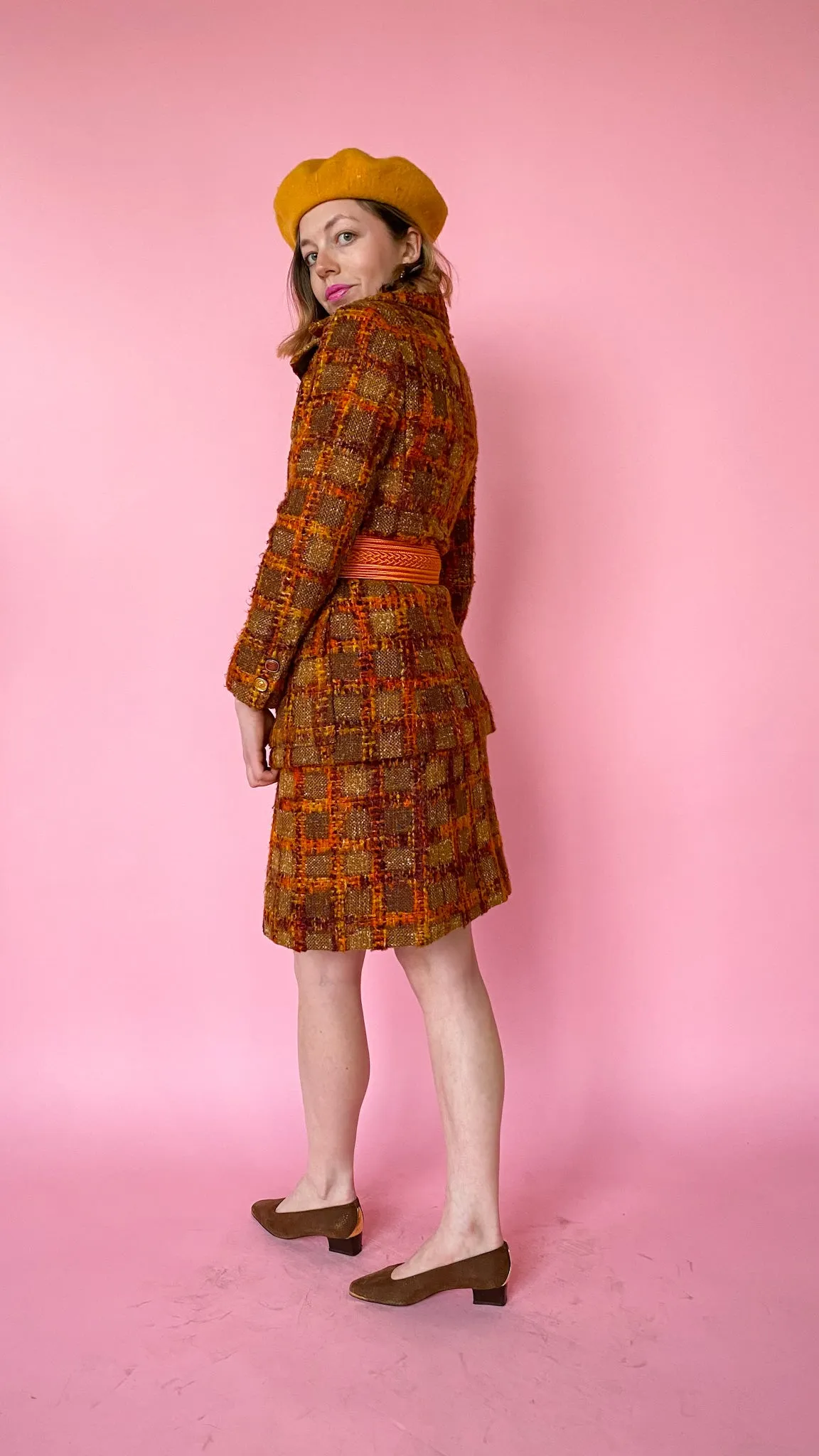 1970s Orange You Plaid Wool Set, sz. XS