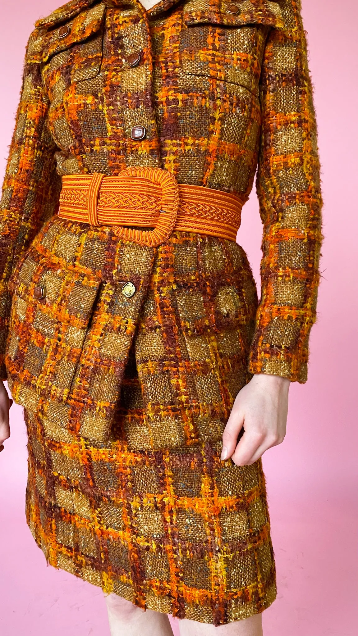 1970s Orange You Plaid Wool Set, sz. XS