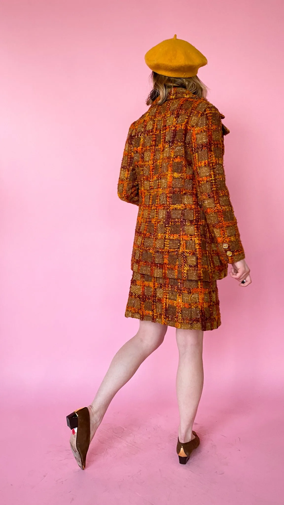 1970s Orange You Plaid Wool Set, sz. XS