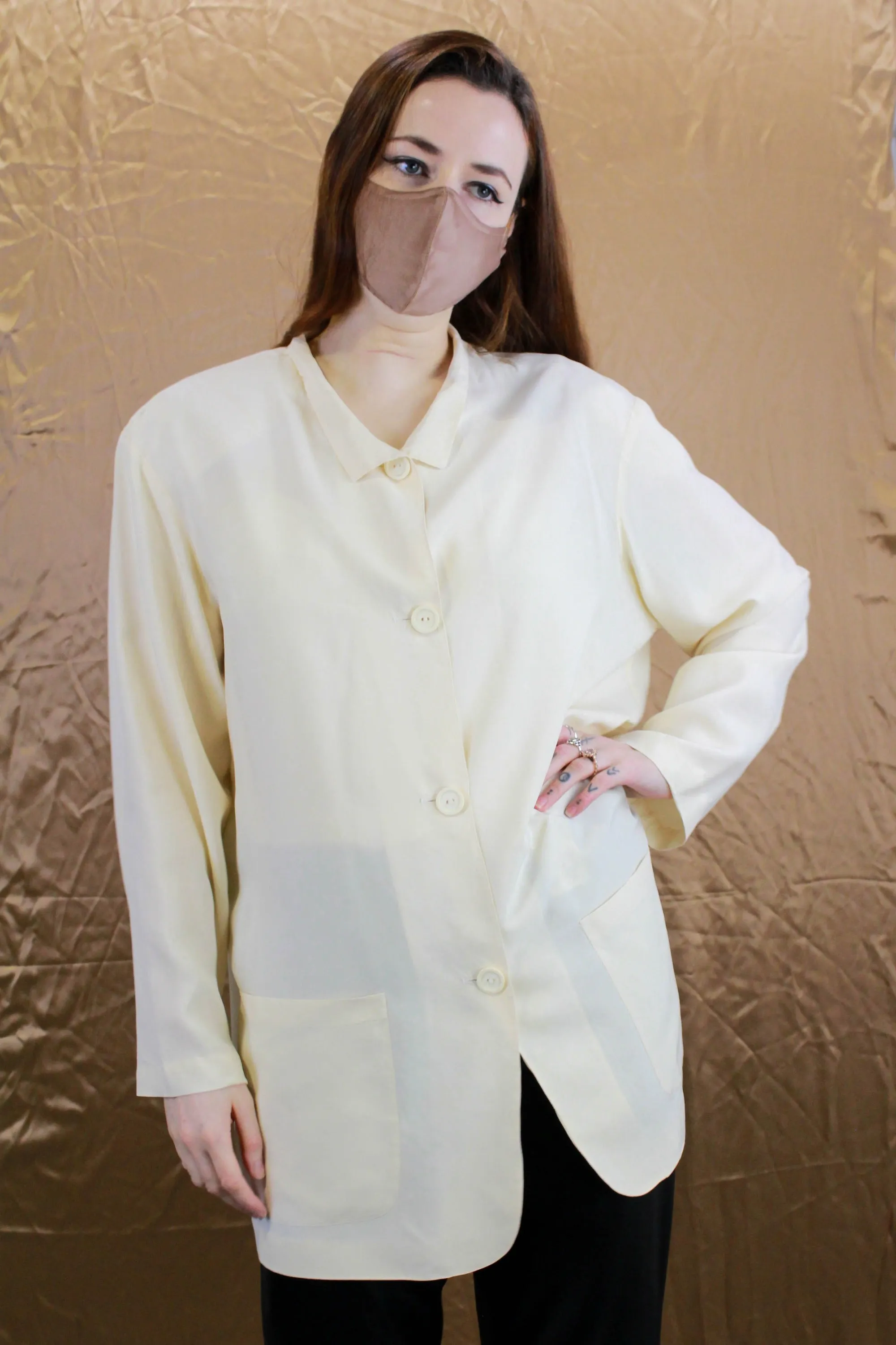 1980s Krizia Cream Silk Shirt-Jacket, Large