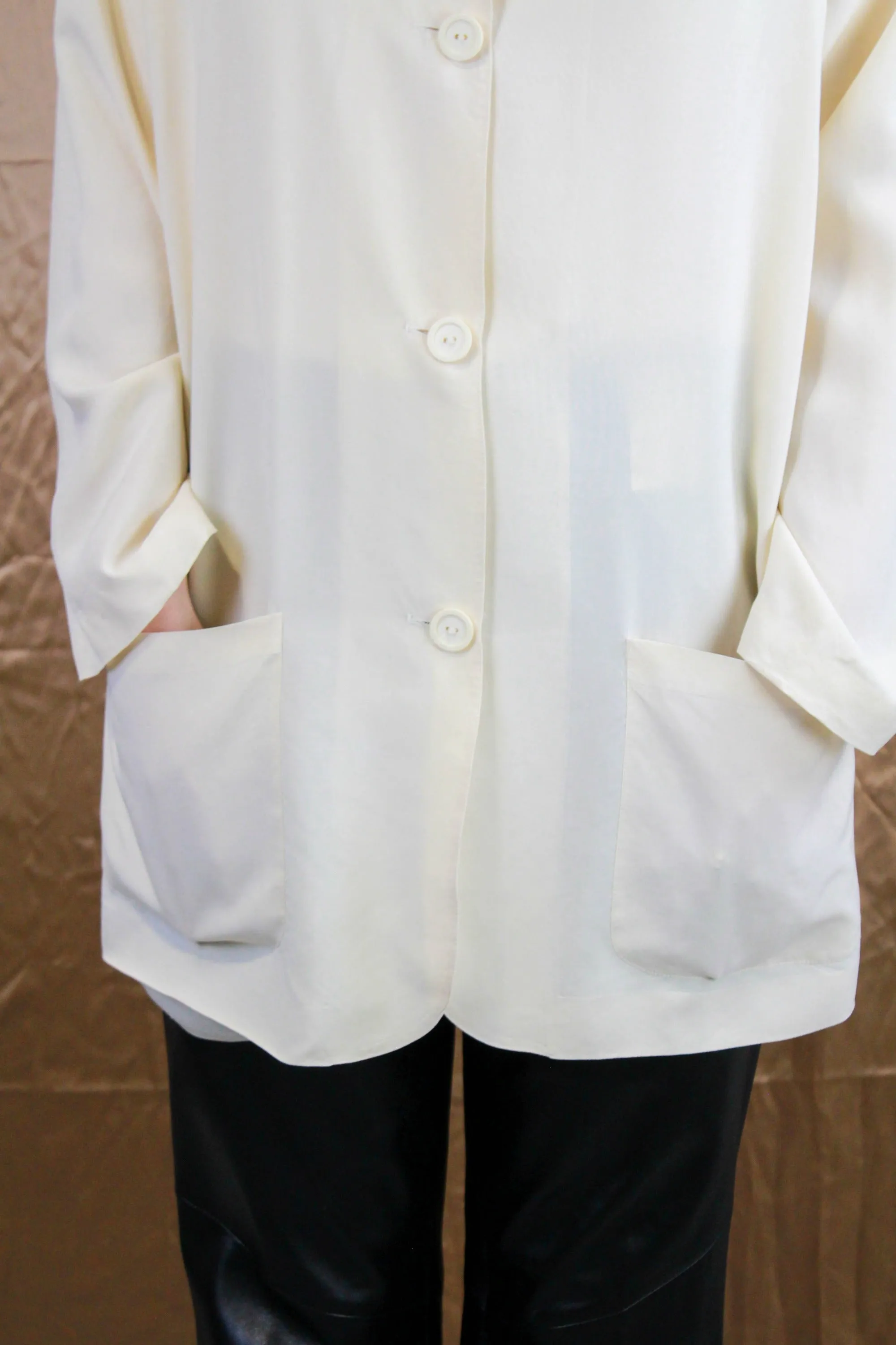 1980s Krizia Cream Silk Shirt-Jacket, Large