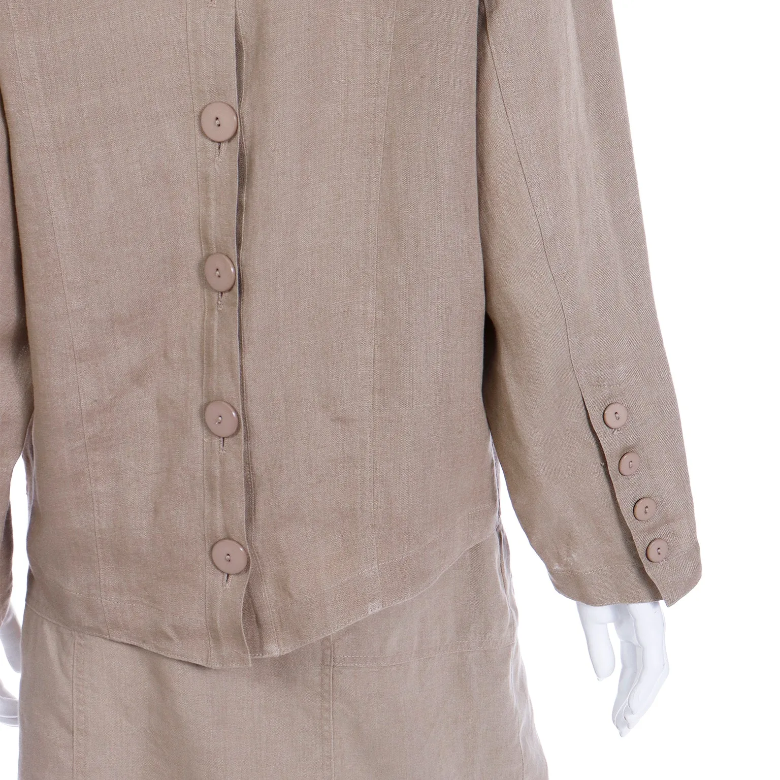 1980s Margaretha Ley Escada 2 Pc Khaki Tan Linen Jacket & Skirt Suit