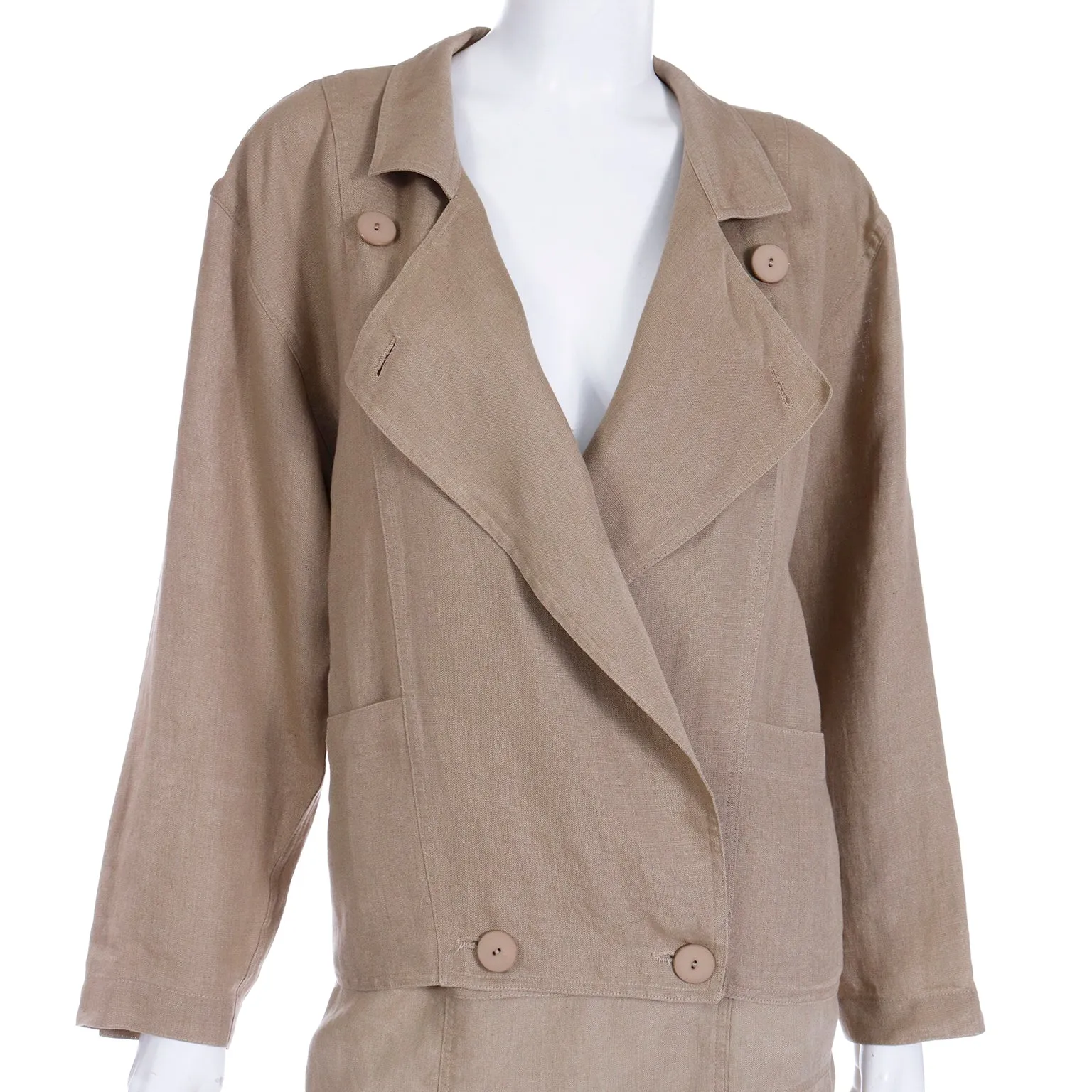 1980s Margaretha Ley Escada 2 Pc Khaki Tan Linen Jacket & Skirt Suit