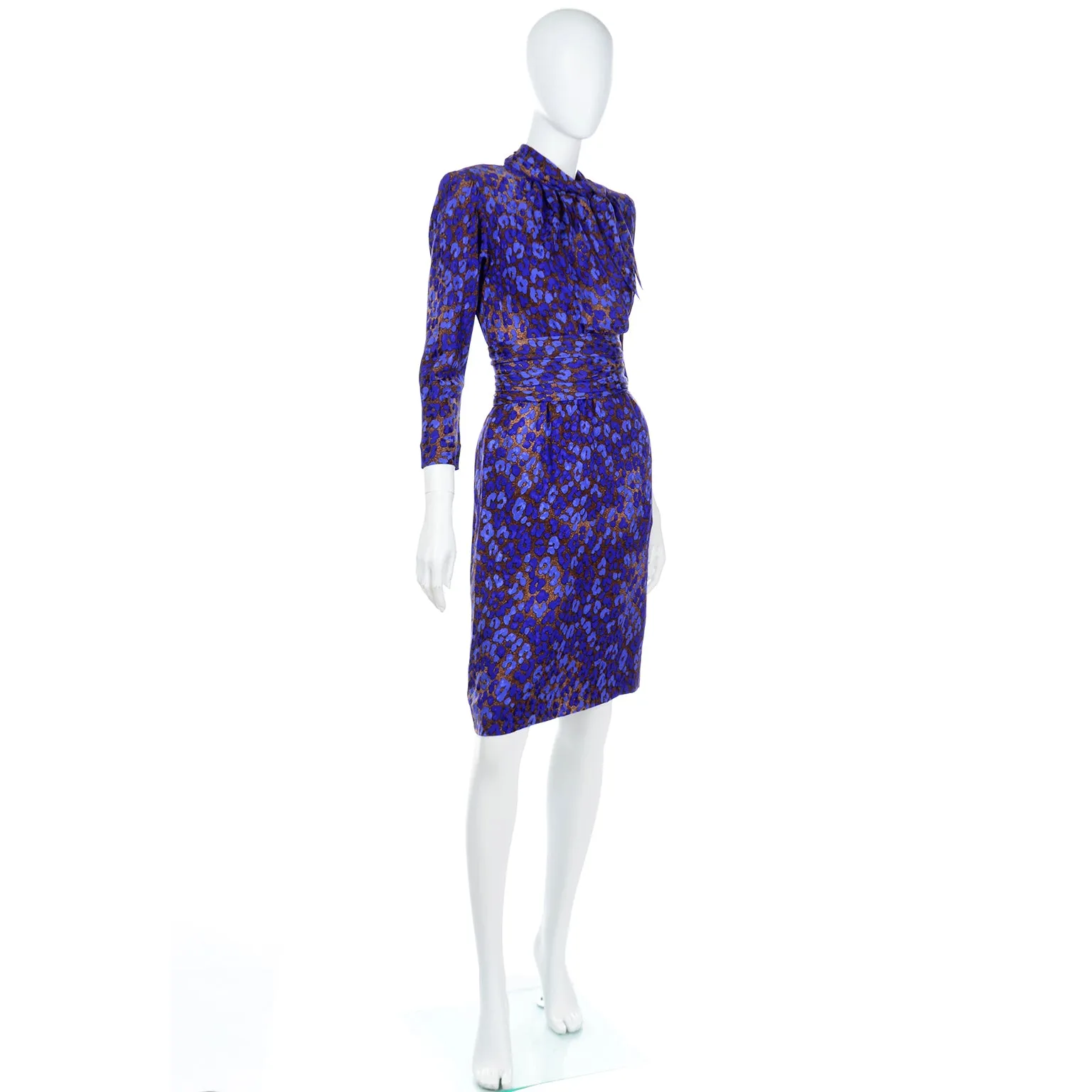 1986 Yves Saint Laurent Blue & Copper Vintage Runway Dress