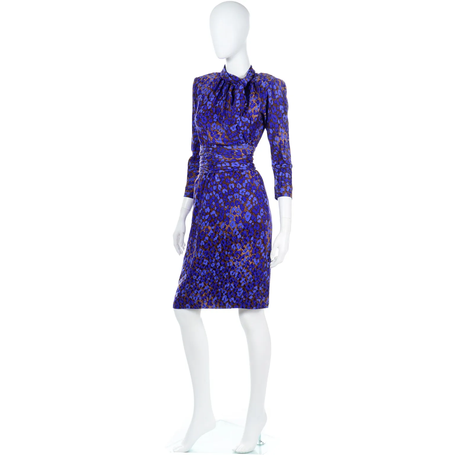 1986 Yves Saint Laurent Blue & Copper Vintage Runway Dress