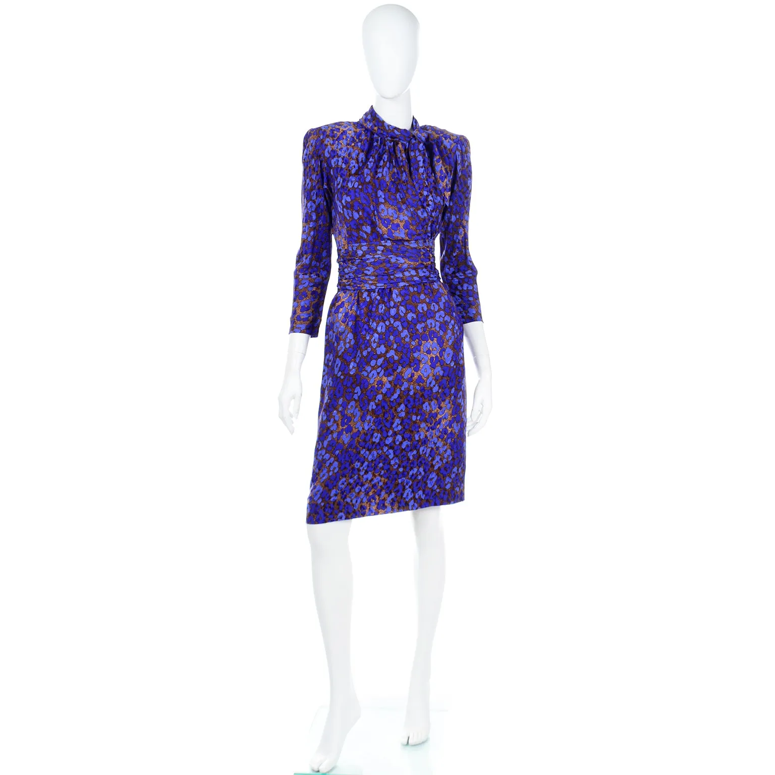 1986 Yves Saint Laurent Blue & Copper Vintage Runway Dress