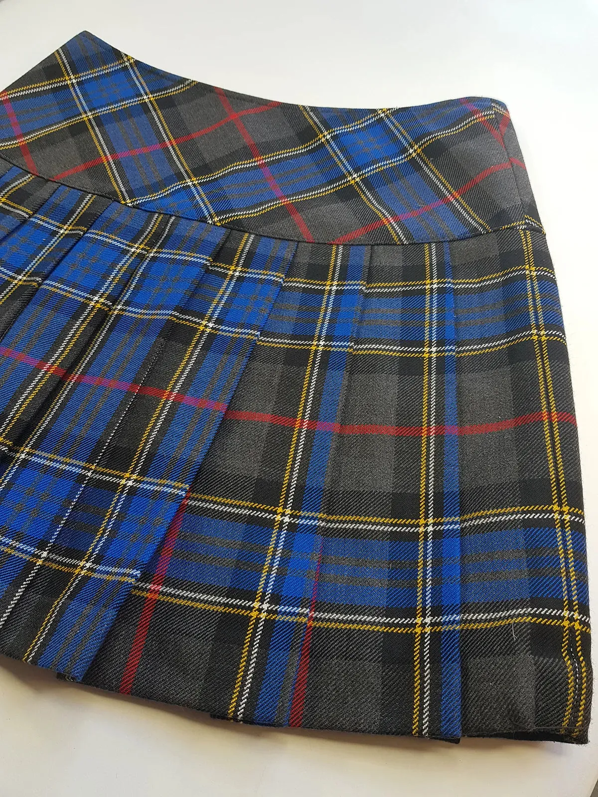 1990s Vintage Wool Plaid Pleated Mini Skirt - Leather Buckles with Gold Hardware - Perfect Tailoring & Length - Pins Included to hang your own charms