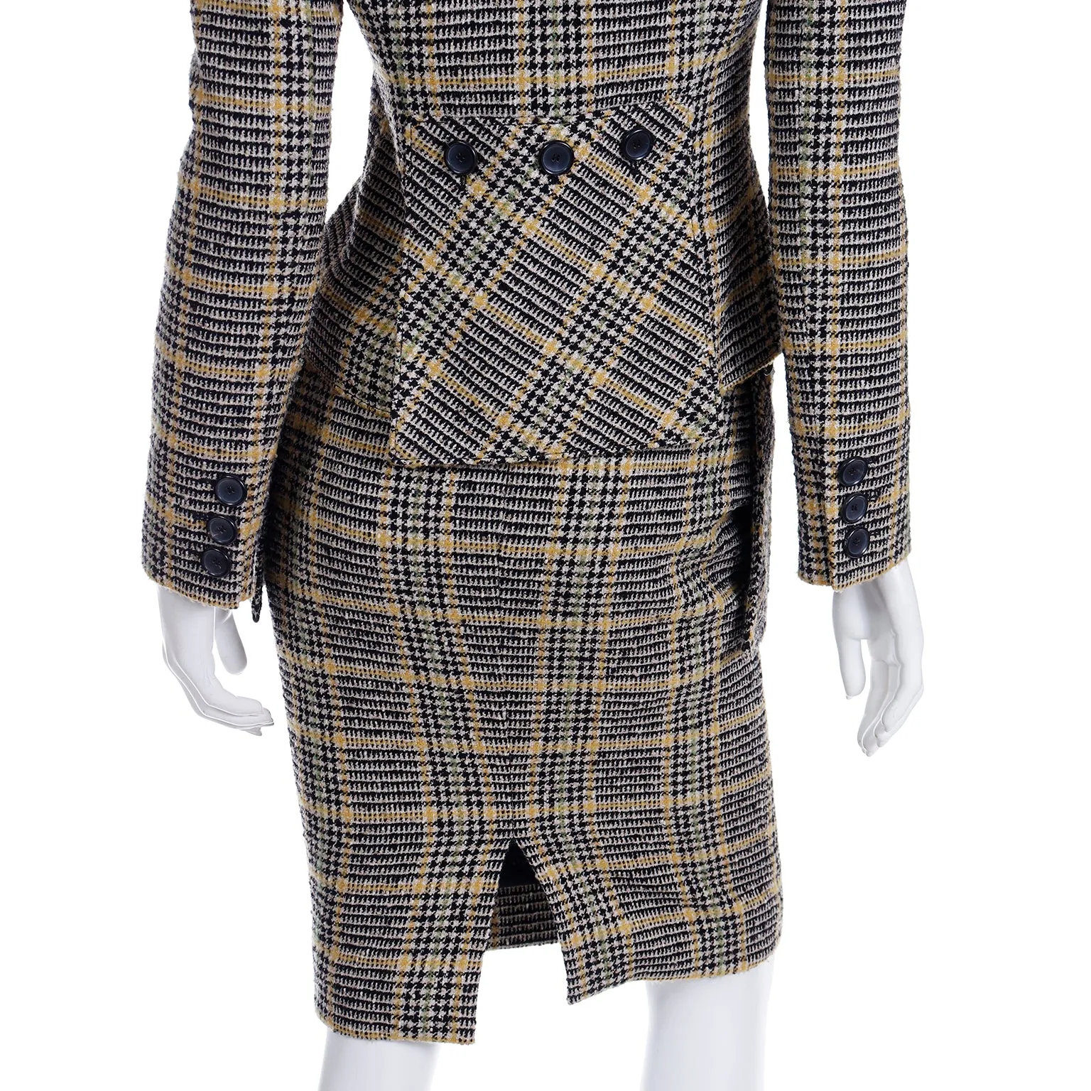 2004 Valentino Garavani Runway Plaid Skirt & Jacket Suit w Fox Fur