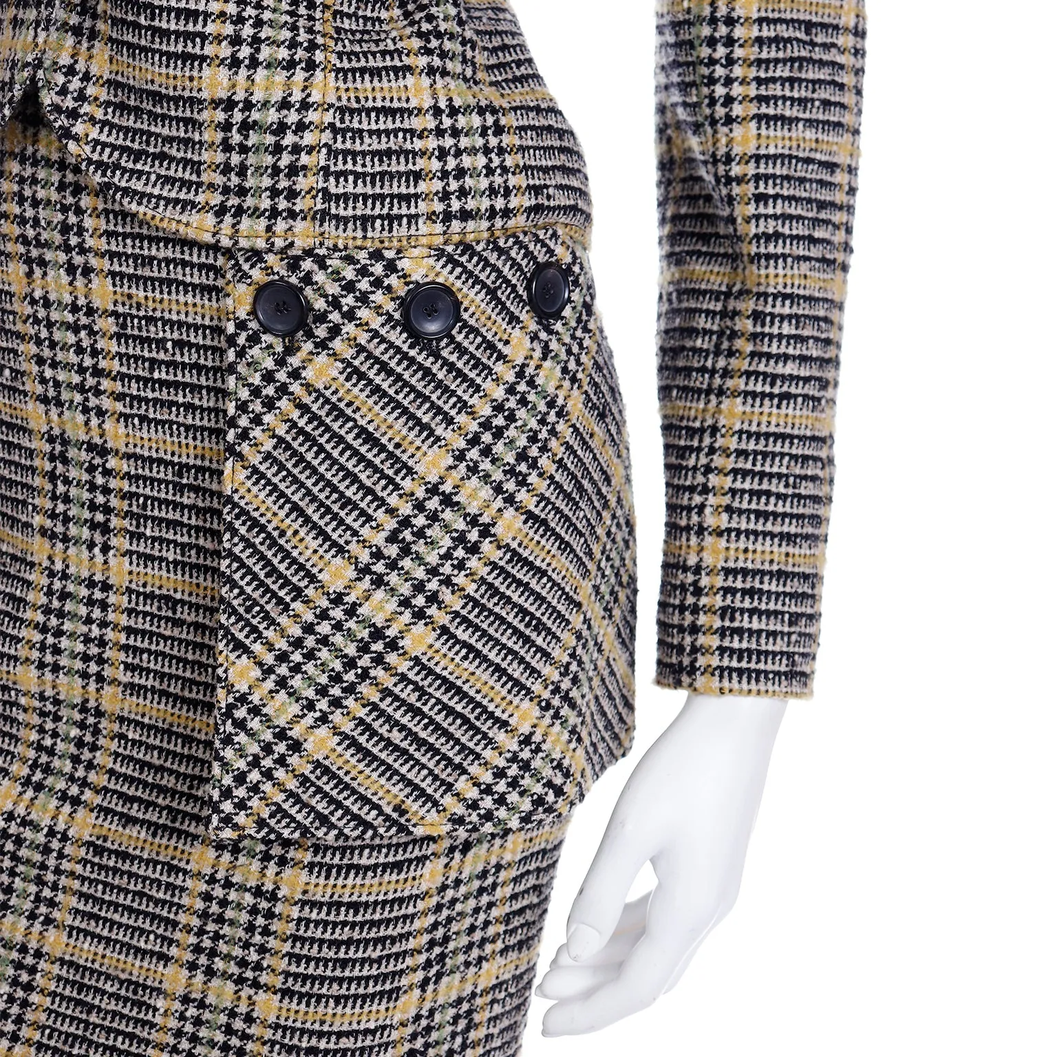 2004 Valentino Garavani Runway Plaid Skirt & Jacket Suit w Fox Fur