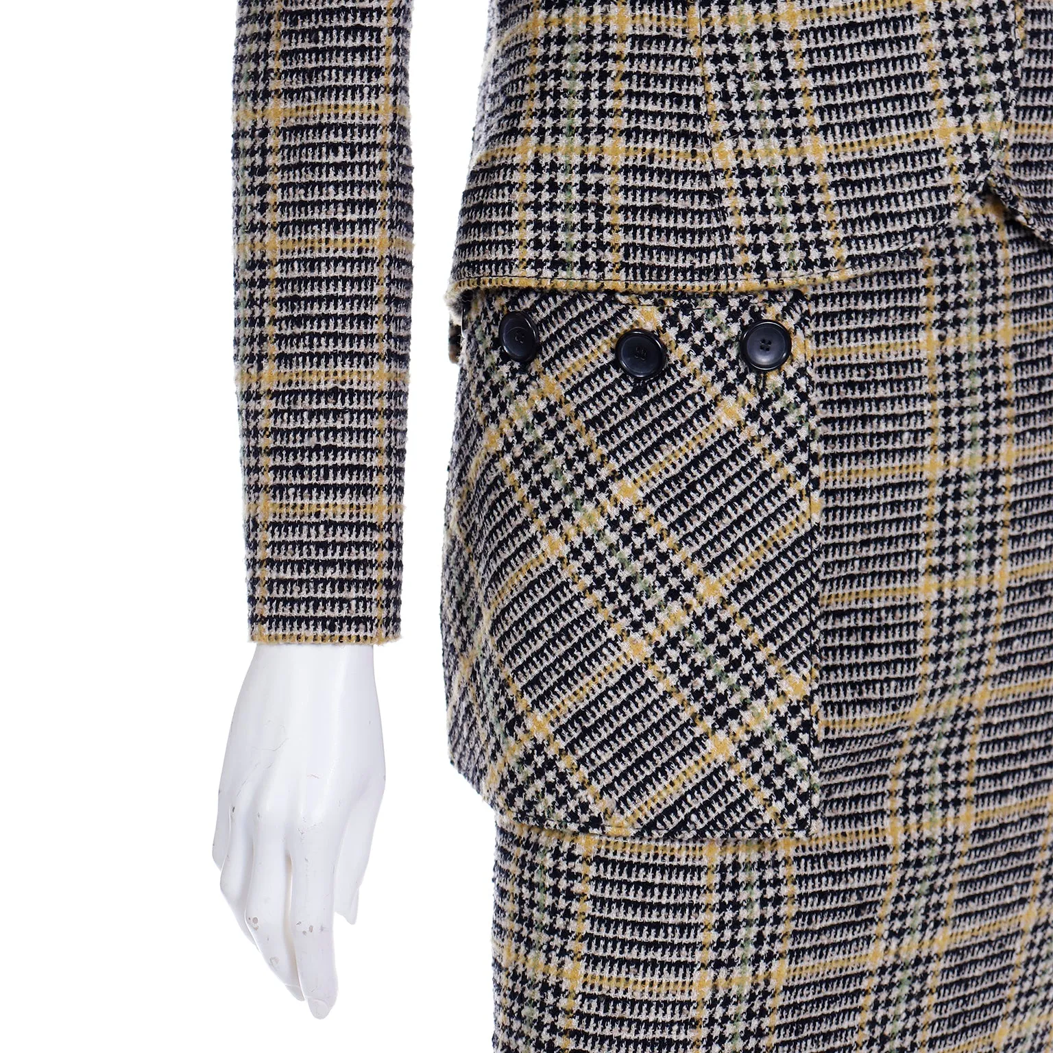 2004 Valentino Garavani Runway Plaid Skirt & Jacket Suit w Fox Fur