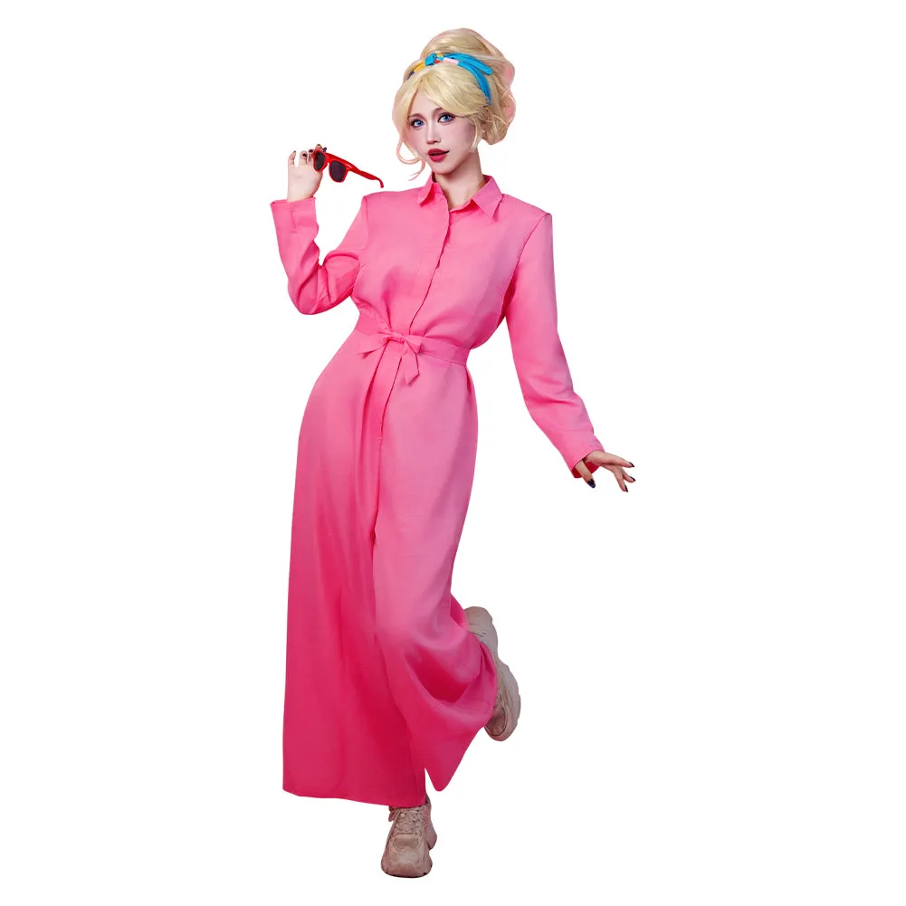 2023 Margot Robbie Pink Jumpsuit Outfits Halloween Carnival Suit Cosplay Costume