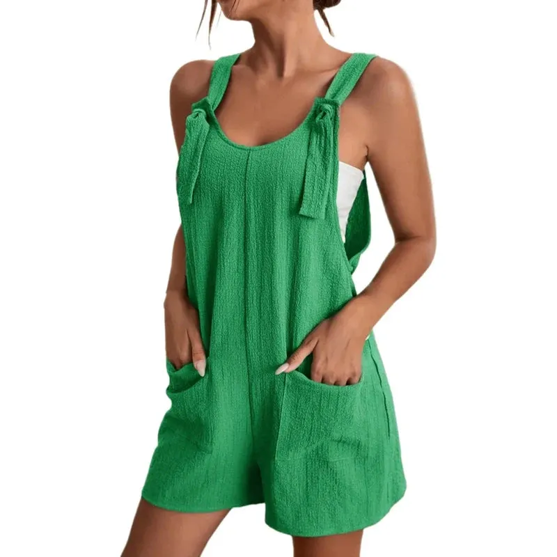 2024 Summer Women's Jumpsuit Overalls Short Loose Sleeveless Wide Leg Overall Solid Casual Daily Basic Romper with Pockets