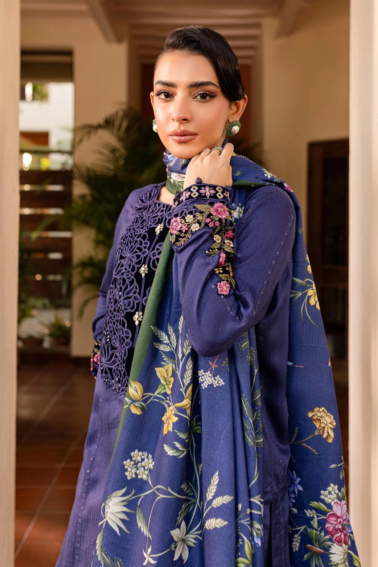 3 Piece Embroidered Linen Suit | DW-W24-150