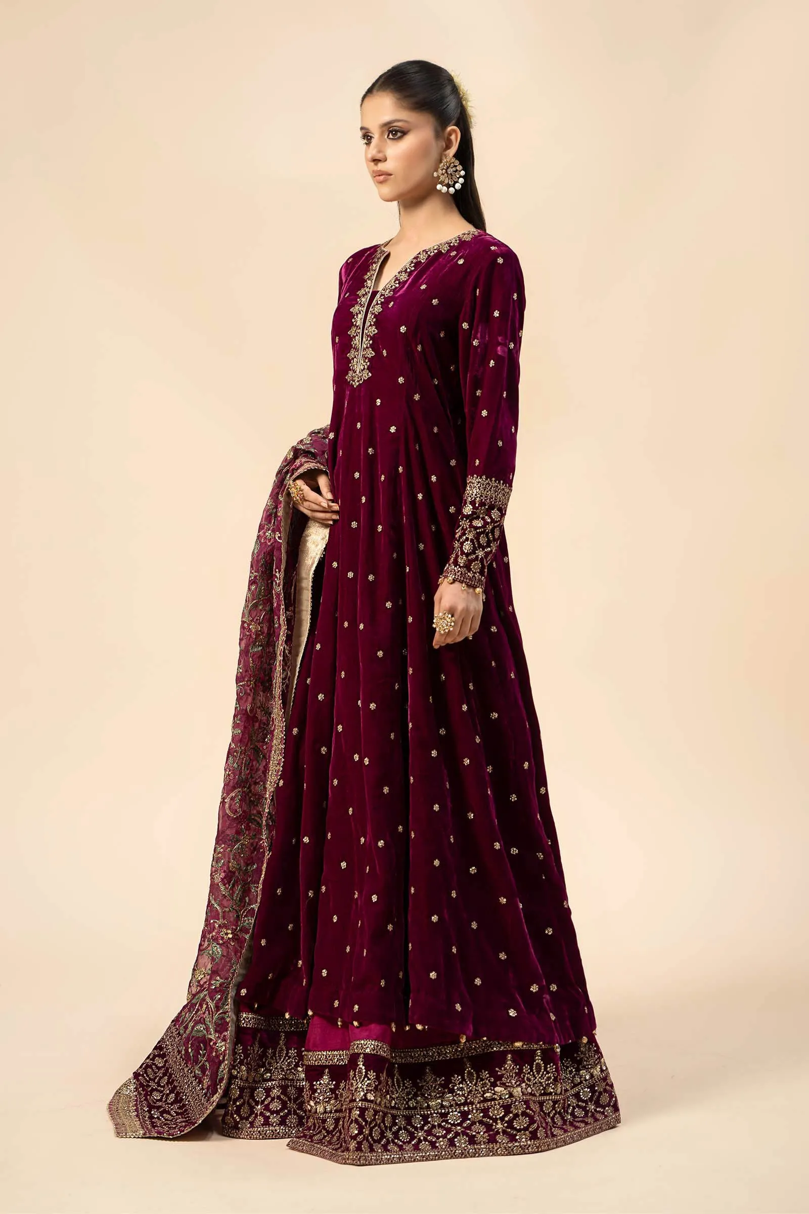 3 Piece Embroidered Velvet Suit | SF-W24-12