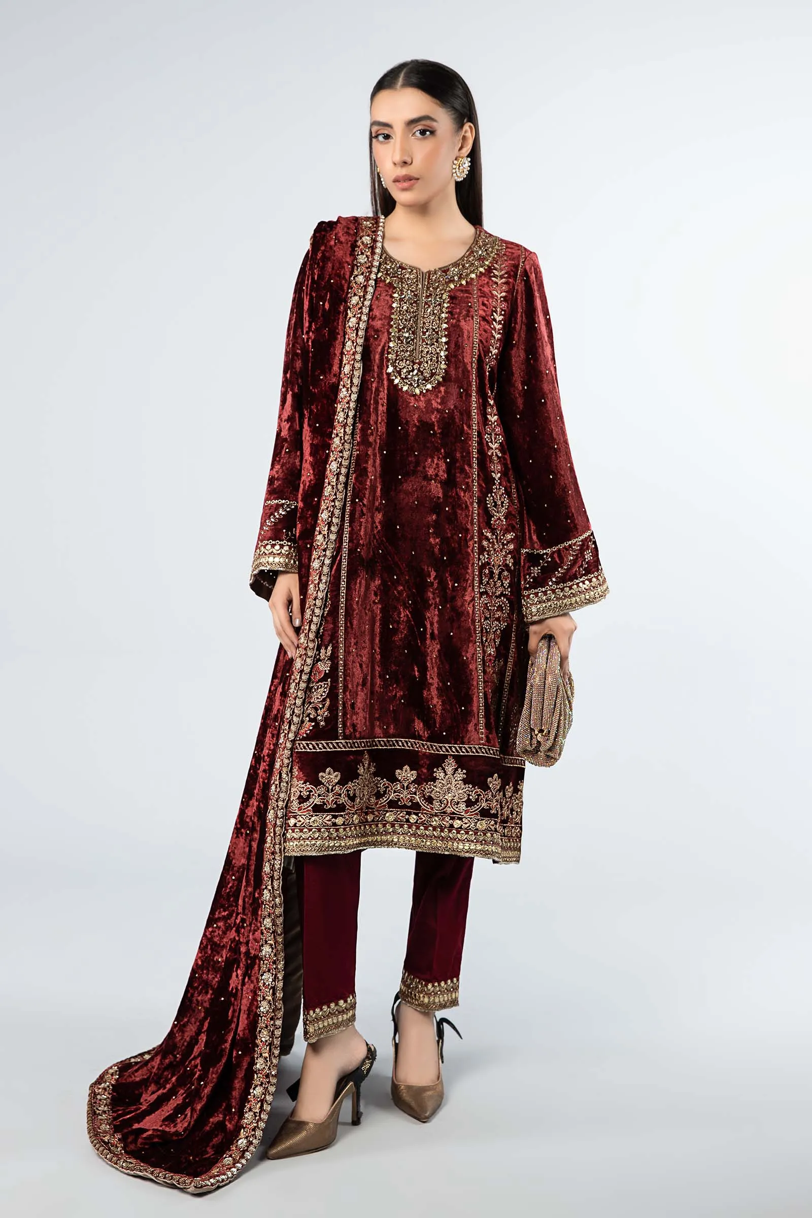 3 Piece Embroidered Velvet Suit | SF-W24-14