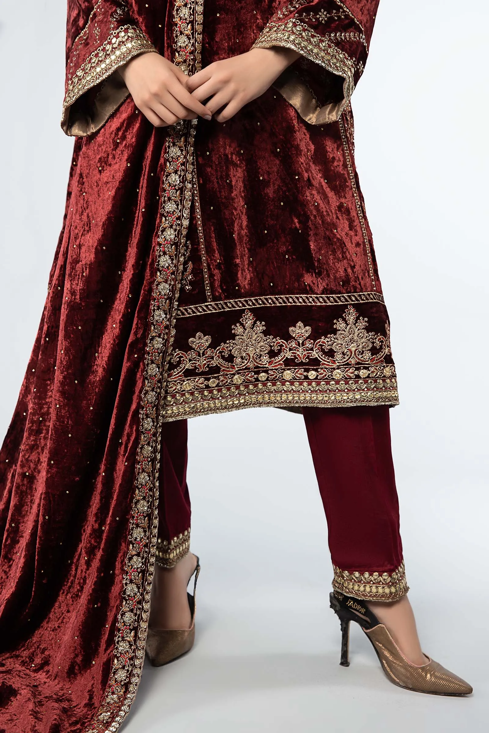 3 Piece Embroidered Velvet Suit | SF-W24-14