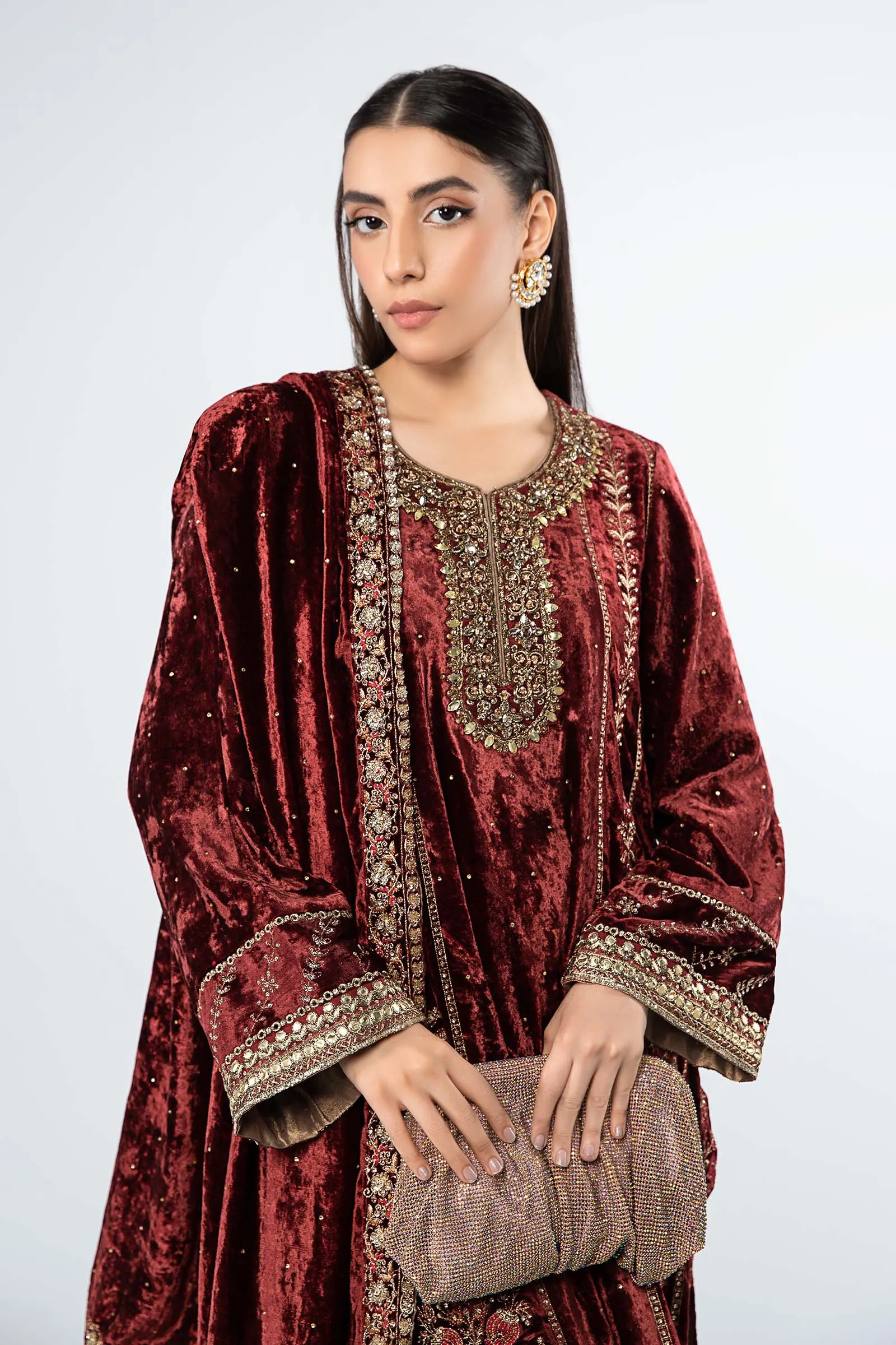 3 Piece Embroidered Velvet Suit | SF-W24-14