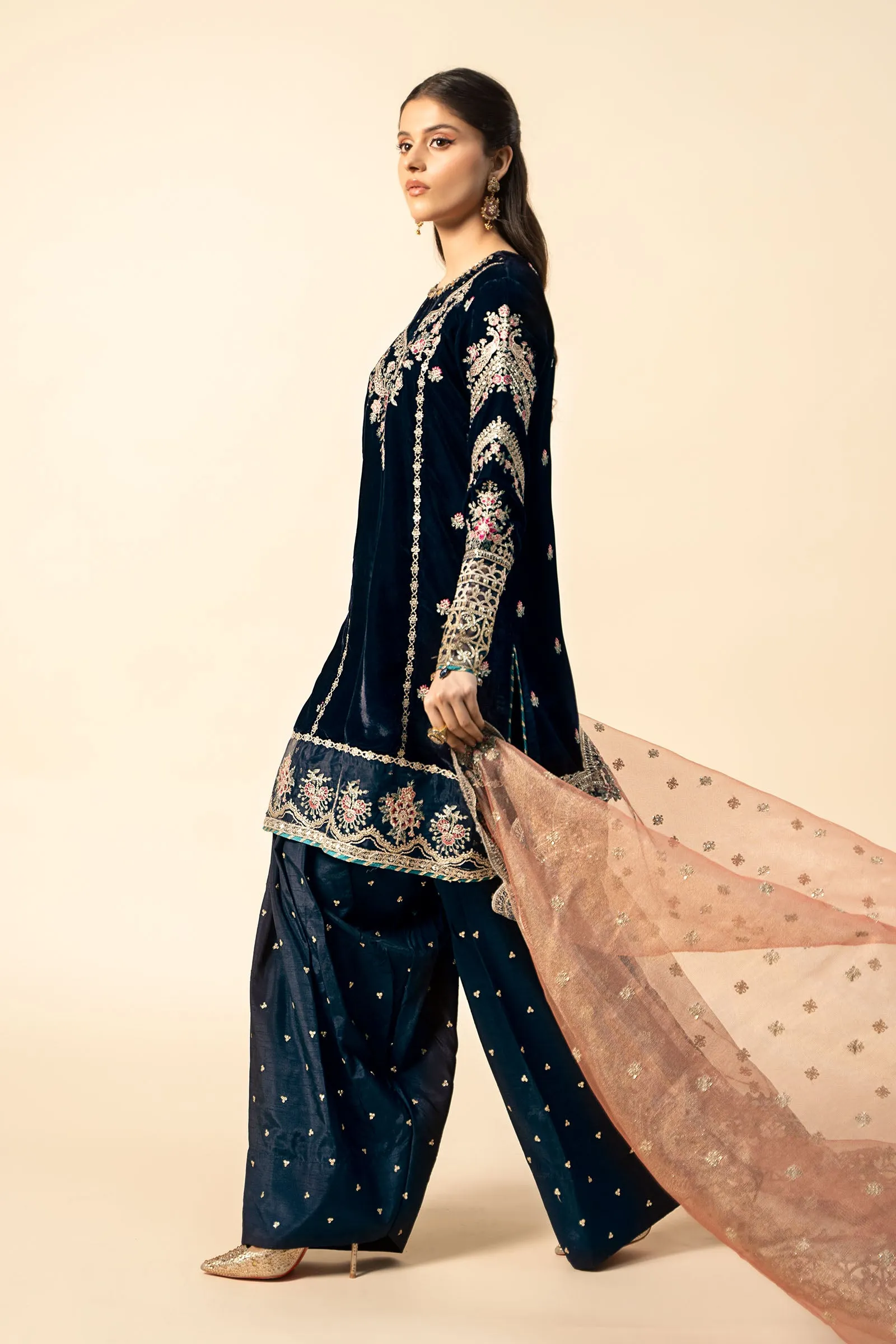 3 Piece Embroidered Velvet Suit | SF-W24-80