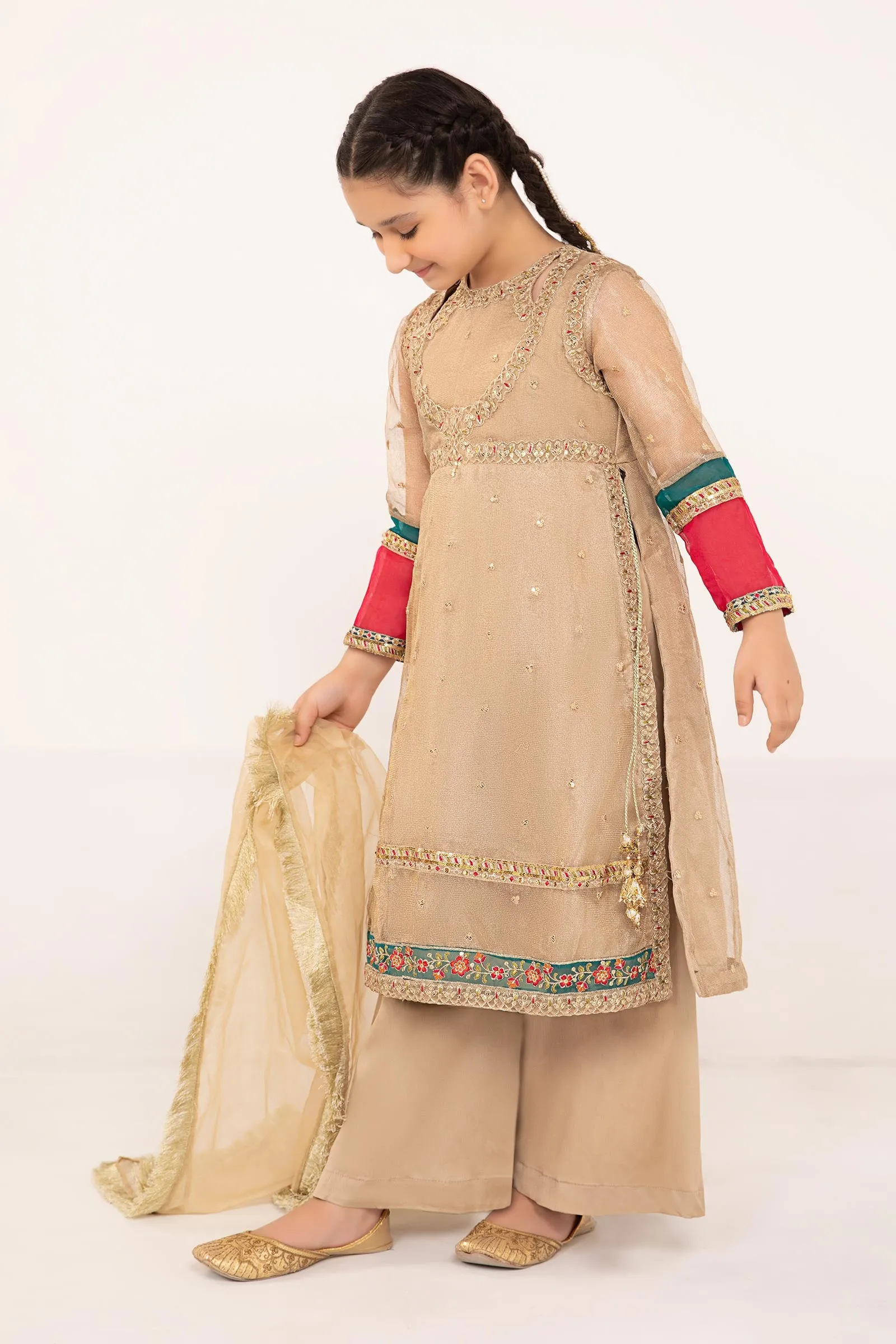 3 Piece Embroidered Zari Net Suit | MKS-PF24-03