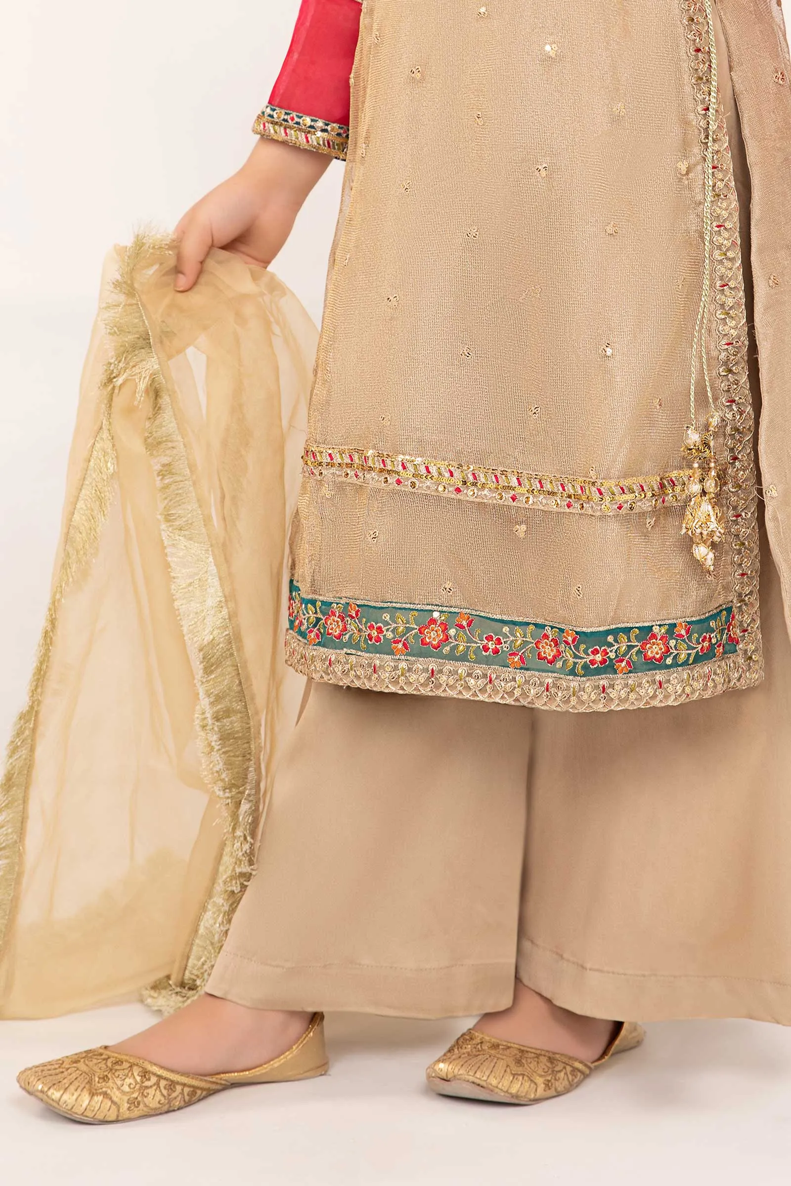 3 Piece Embroidered Zari Net Suit | MKS-PF24-03