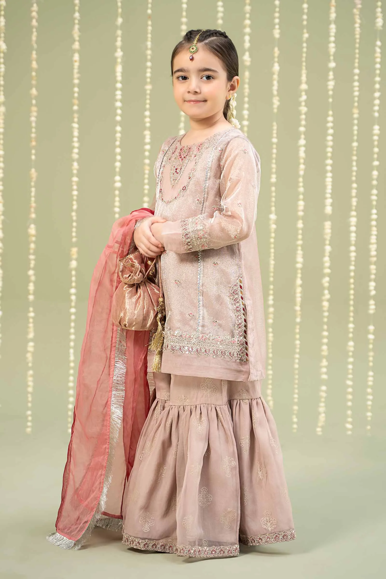 3 Piece Embroidered Zari Net Suit | MKS-W24-21