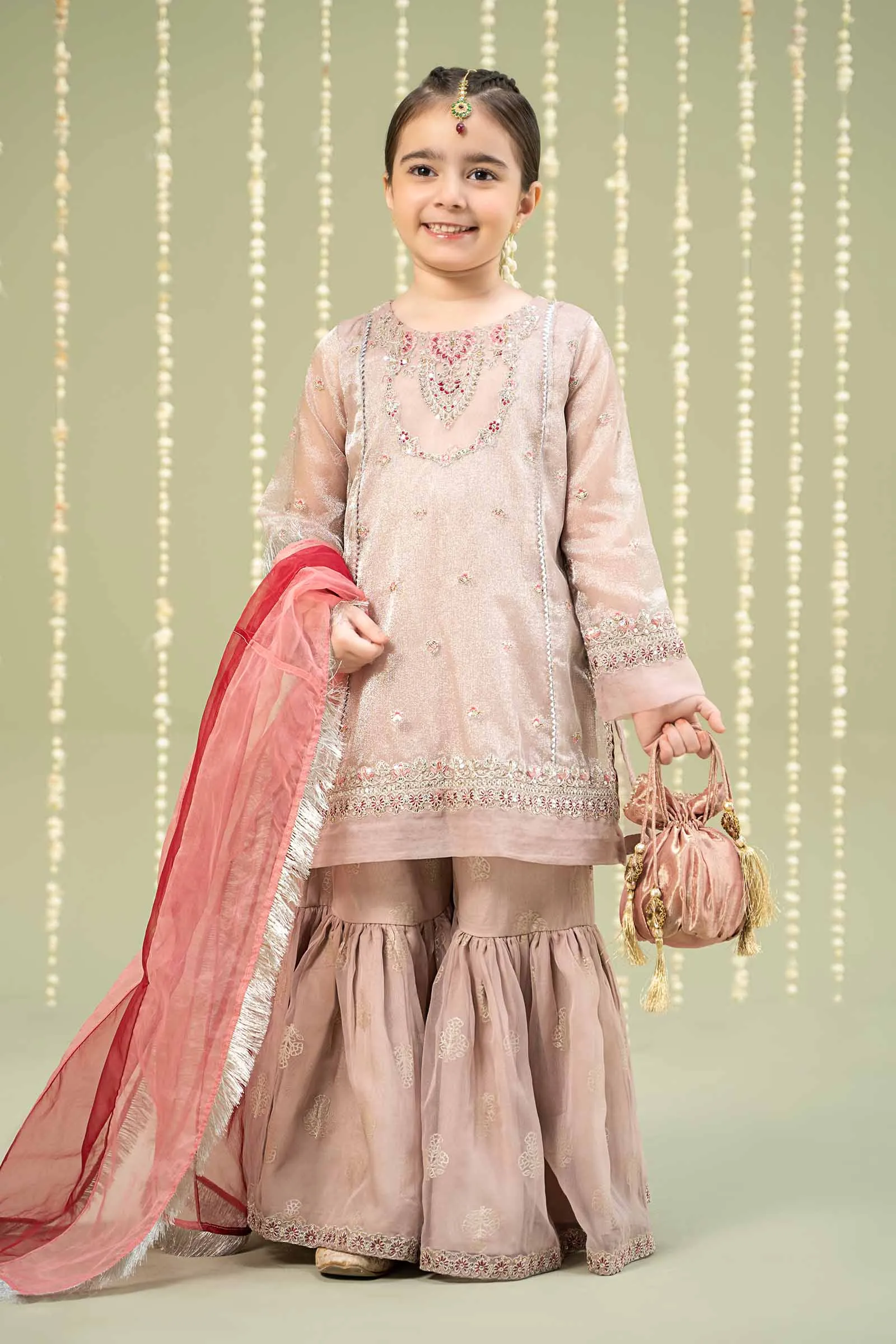 3 Piece Embroidered Zari Net Suit | MKS-W24-21