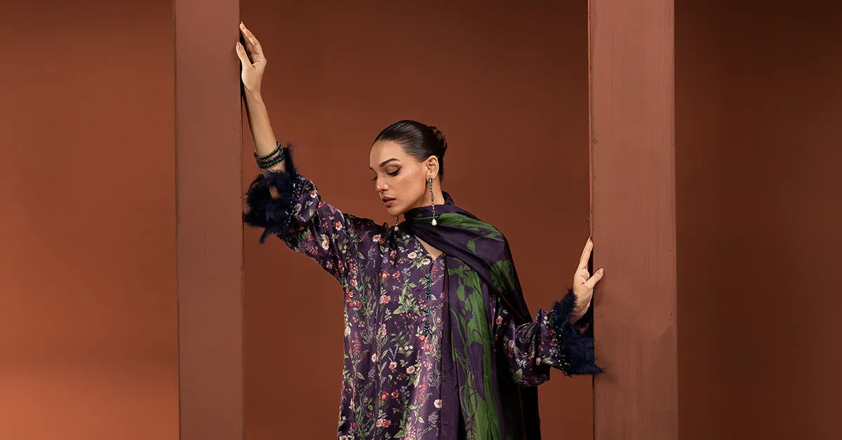 3 Piece Printed Pure Charmeuse Silk Suit | MPS-PF24-05