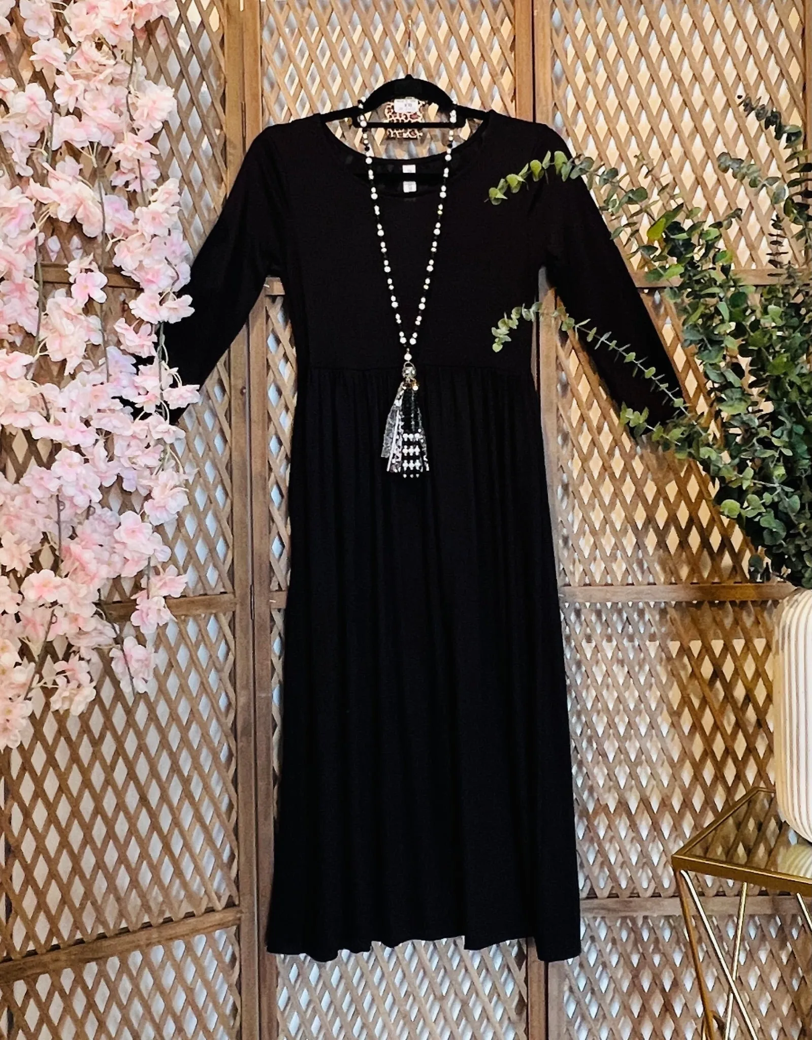 3/4 Sleeve Empire Waist Maxi Dress