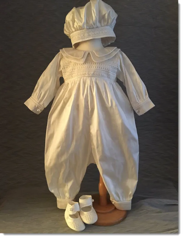 4342  Boys silk Christening Romper and Cape Set