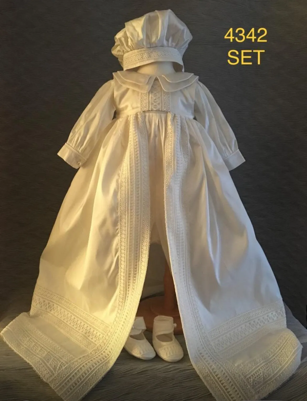 4342  Boys silk Christening Romper and Cape Set