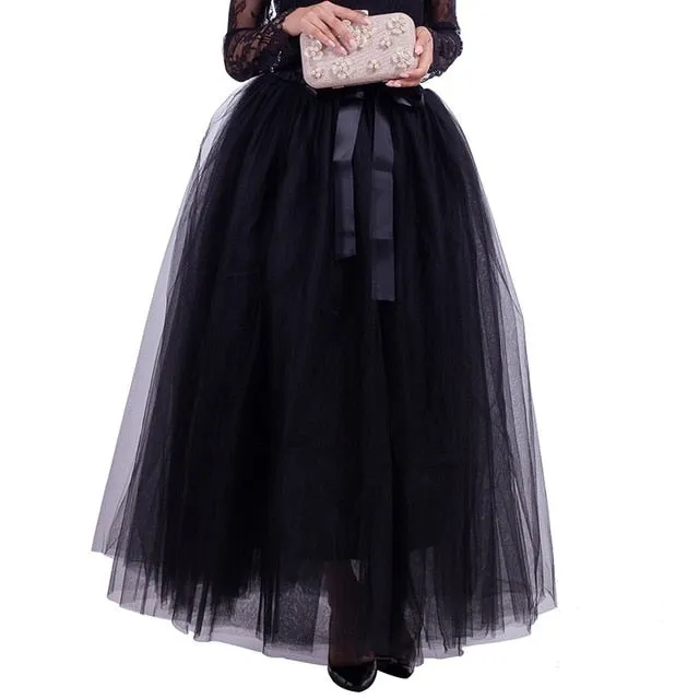 6 Layers 40 Inch Long Tulle Skirts Floor-Length Pleated Skirt Fashion Wedding Bridal Bridesmaid Skirt Faldas Jupe Saias