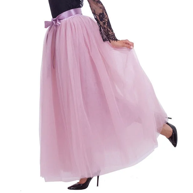 6 Layers 40 Inch Long Tulle Skirts Floor-Length Pleated Skirt Fashion Wedding Bridal Bridesmaid Skirt Faldas Jupe Saias