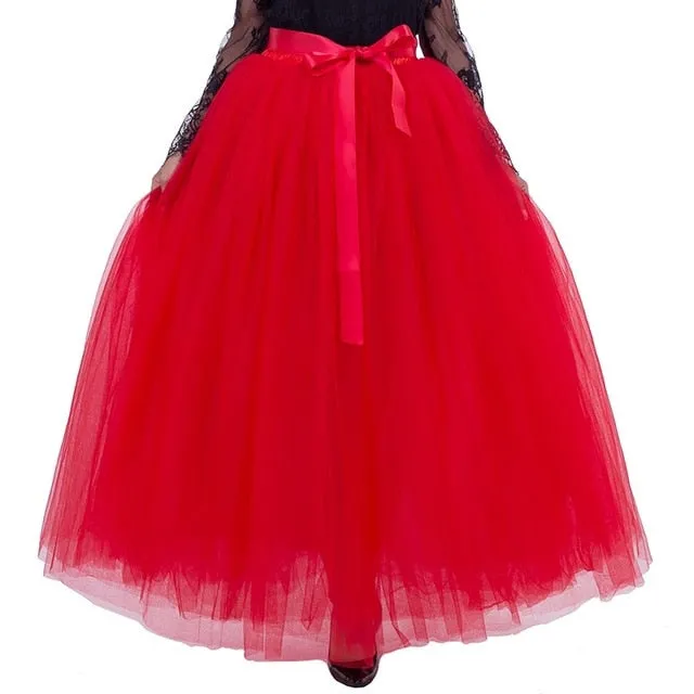 6 Layers 40 Inch Long Tulle Skirts Floor-Length Pleated Skirt Fashion Wedding Bridal Bridesmaid Skirt Faldas Jupe Saias