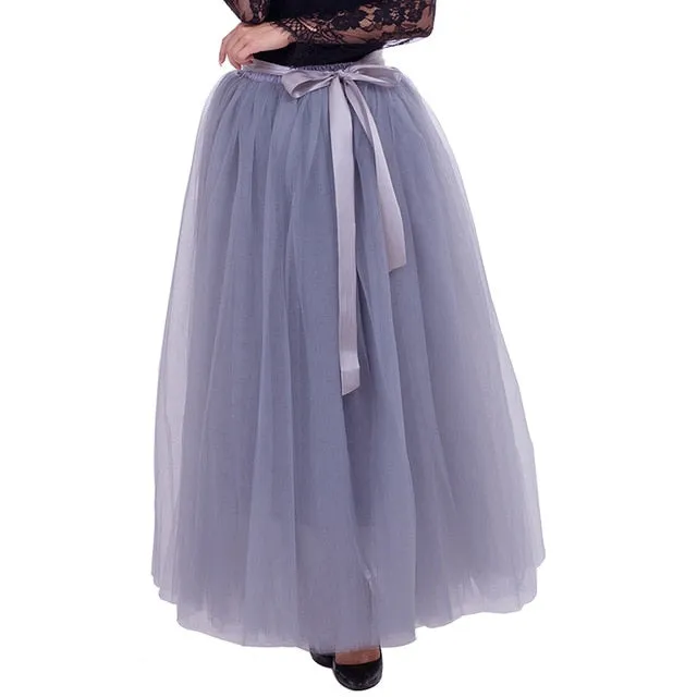 6 Layers 40 Inch Long Tulle Skirts Floor-Length Pleated Skirt Fashion Wedding Bridal Bridesmaid Skirt Faldas Jupe Saias