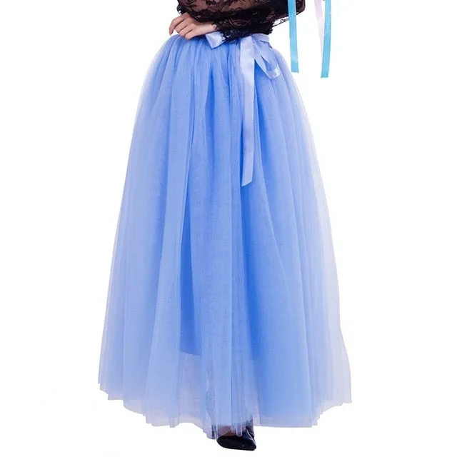 6 Layers 40 Inch Long Tulle Skirts Floor-Length Pleated Skirt Fashion Wedding Bridal Bridesmaid Skirt Faldas Jupe Saias