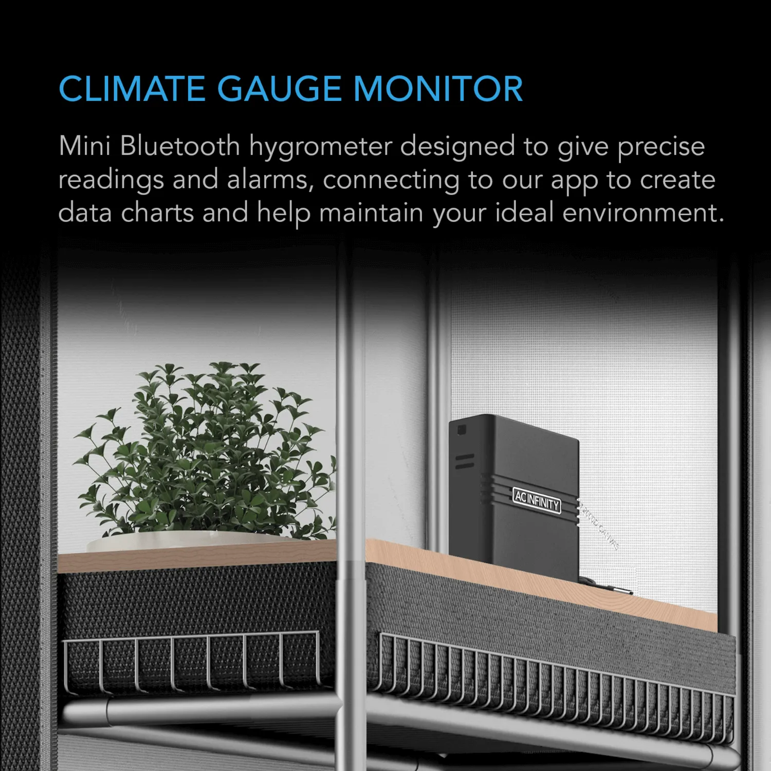 AC Infinity CLOUDCOM A1, Mini Smart Thermo-Hygrometer with Data App, 12 ft. Sensor Probe