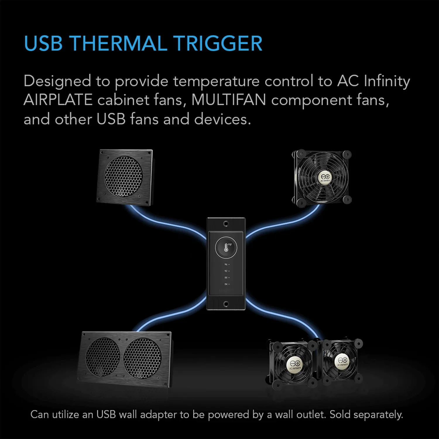 AC Infinity CONTROLLER 1, Pre-Set Thermal Trigger for USB Fans and Devices