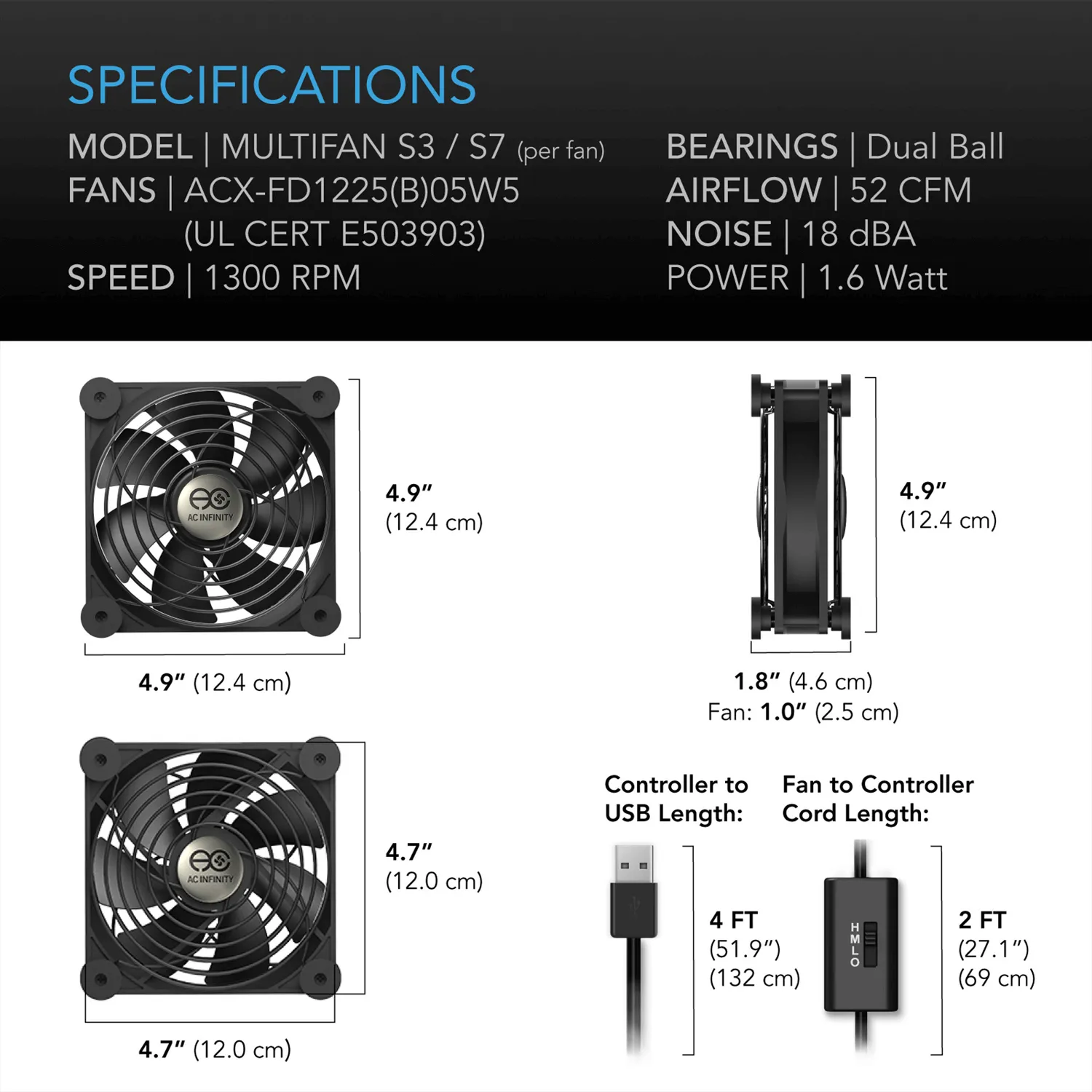 AC Infinity MULTIFAN S3, Quiet USB Cooling Fan, 120mm