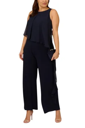 Adrianna Papell Chiffon Crepe Wide Leg Boat Neck Jumpsuit ( Plus Size ) - Wholesale