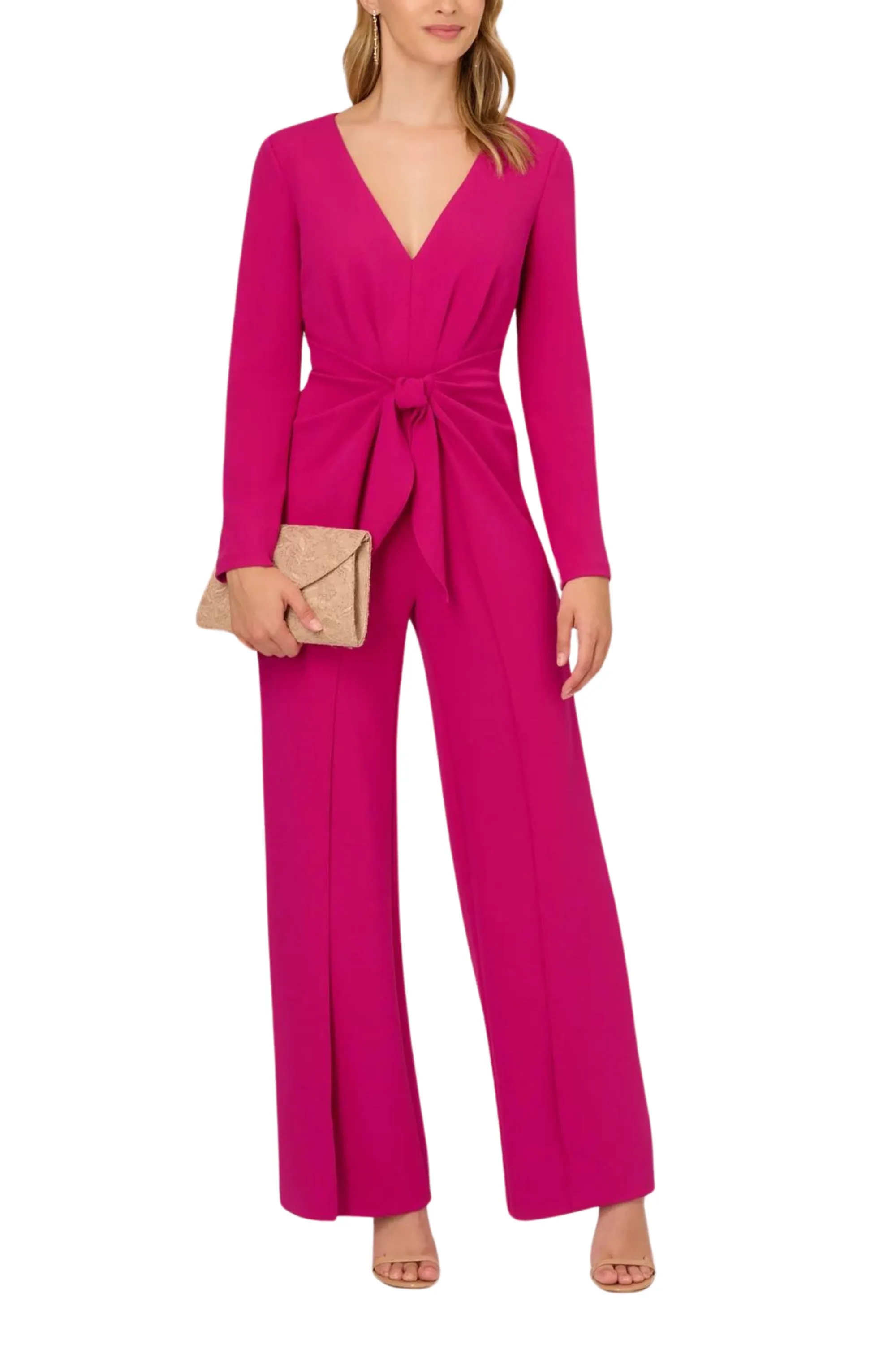 Adrianna Papell Womens Tie Front Crepe Jumpsuit