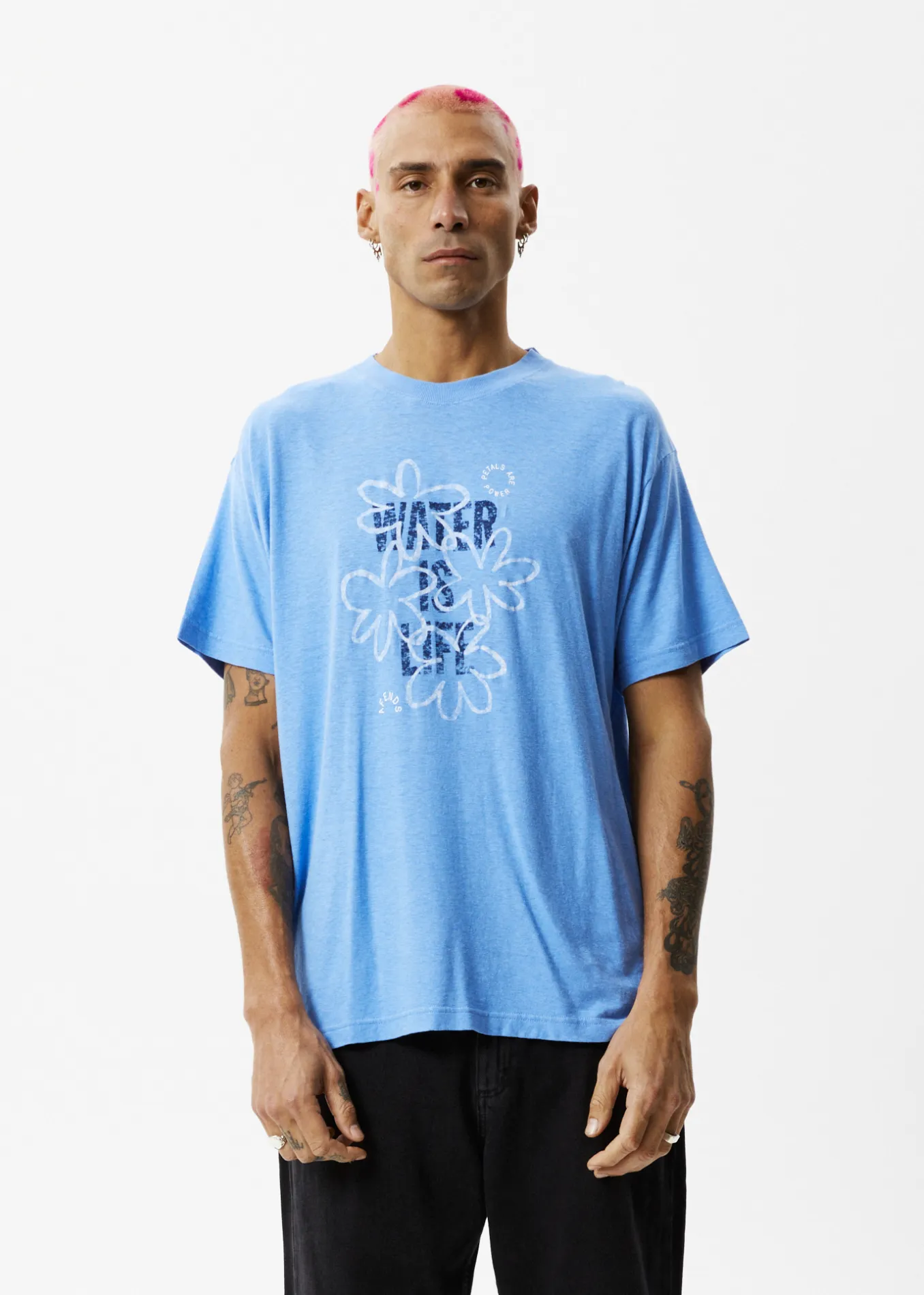 AFENDS Mens Waterfall - Boxy Graphic T-Shirt - Arctic