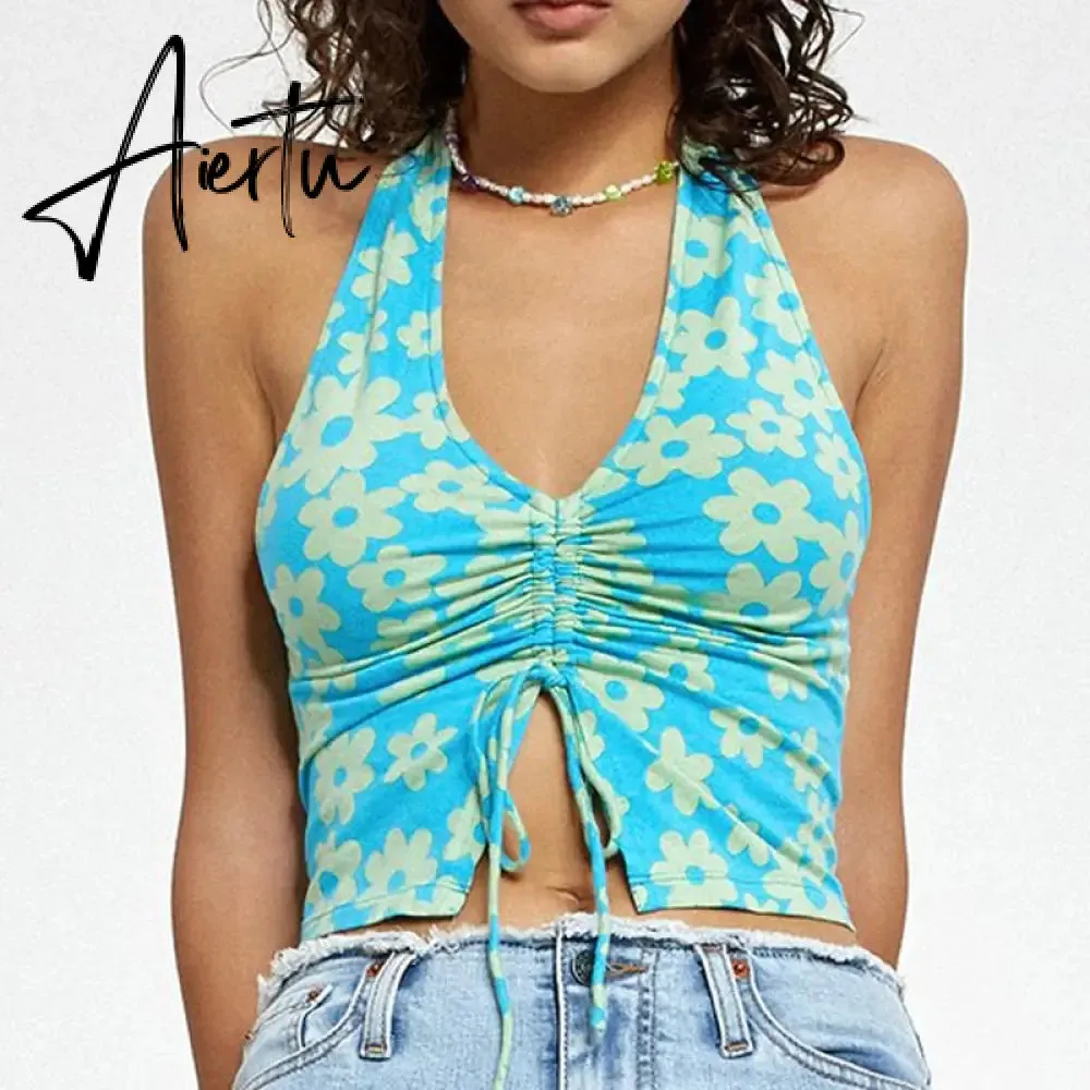 Aiertu Sexy Women Floral Print Vest Tops Summer Ladies Backless Sleeveless Halter Tank Multiple Styles Casual Camisole